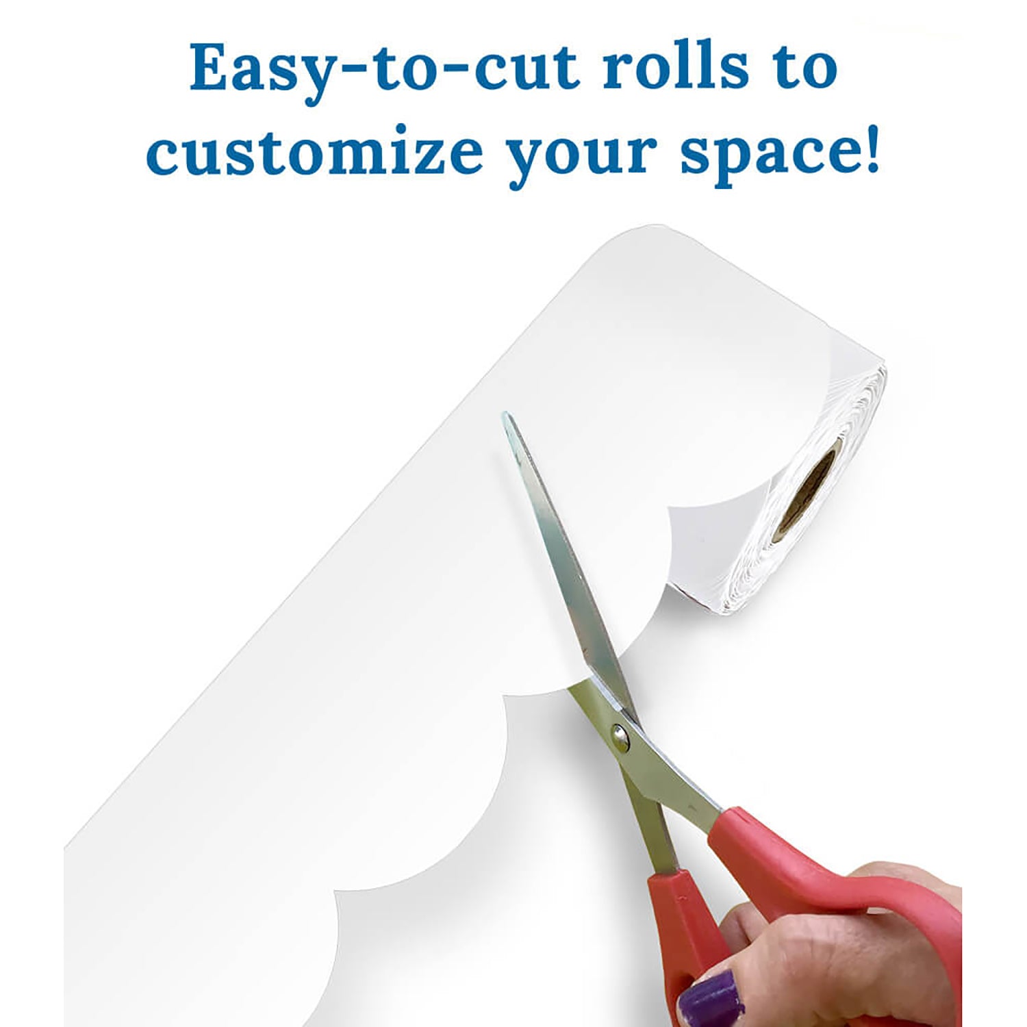 White Rolled Scalloped Bulletin Board Borders, 3 Inch x 65 Feet