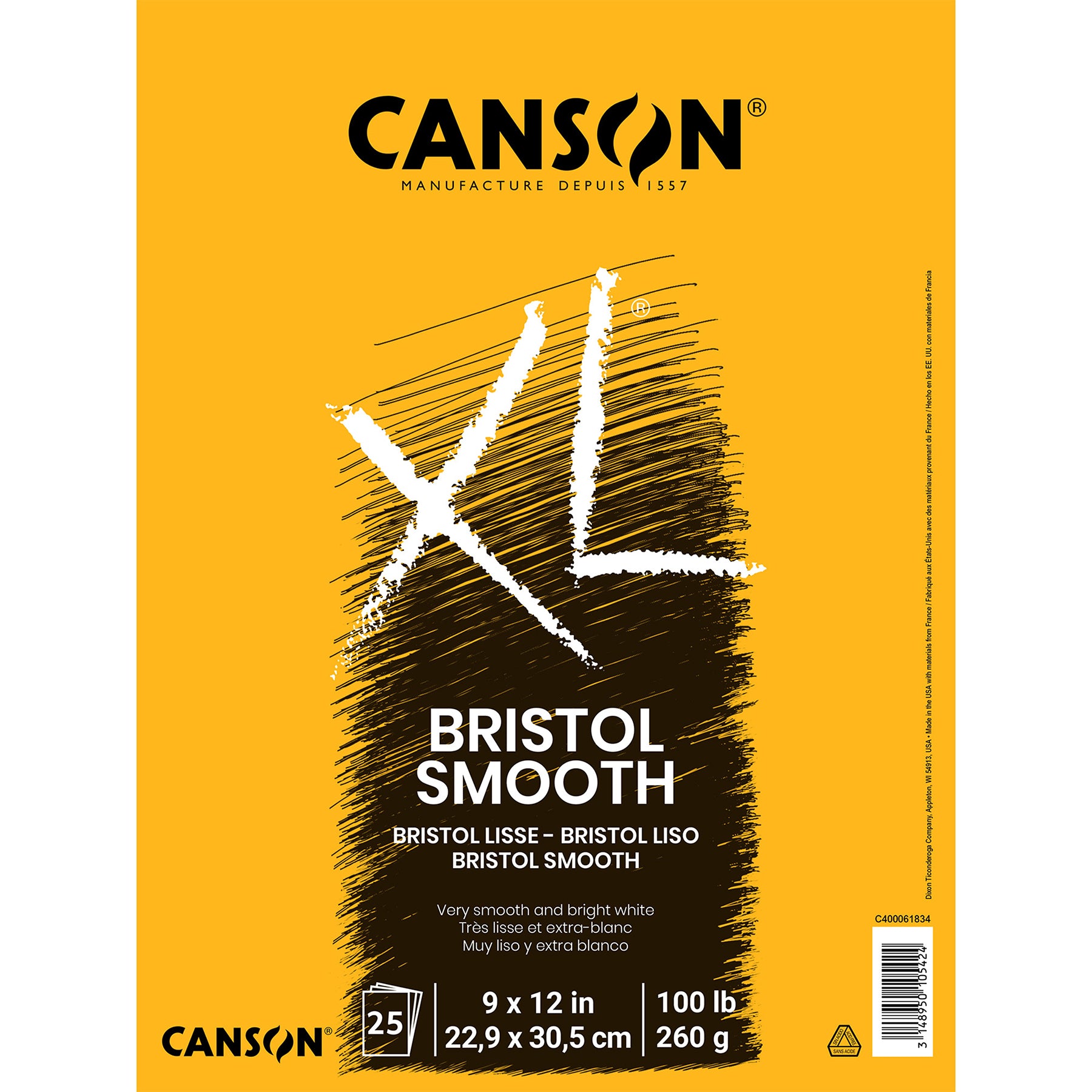 XL Series Bristol Pad, Smooth Finish, Foldover Binding, 25 Sheet, 9x12 inch, 1 Count