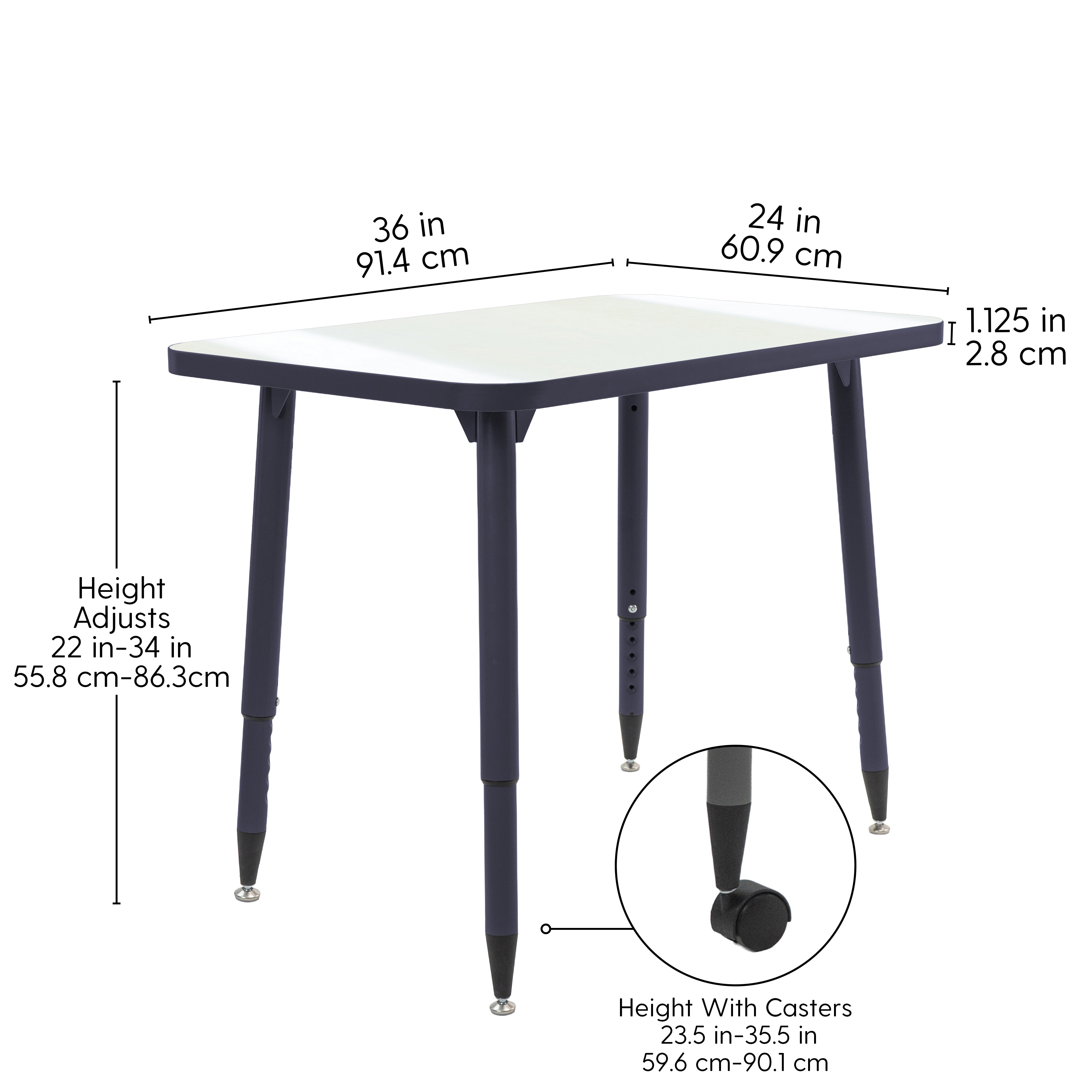 Adapte 24" x 36" Rectangle Dry-Erase Activity Table with Adjustable Tapered Legs - Whiteboard/Navy