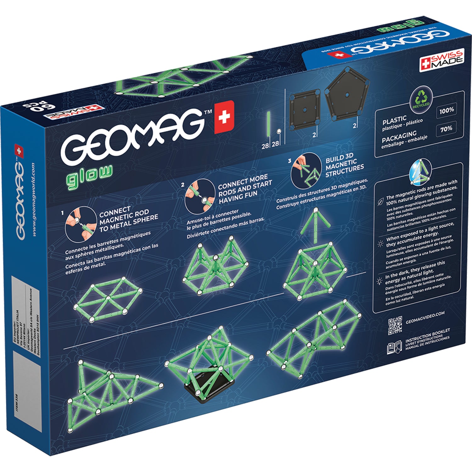 Geomag™ Glow in the Dark Magnetic Building Blocks Set, 60 Pieces