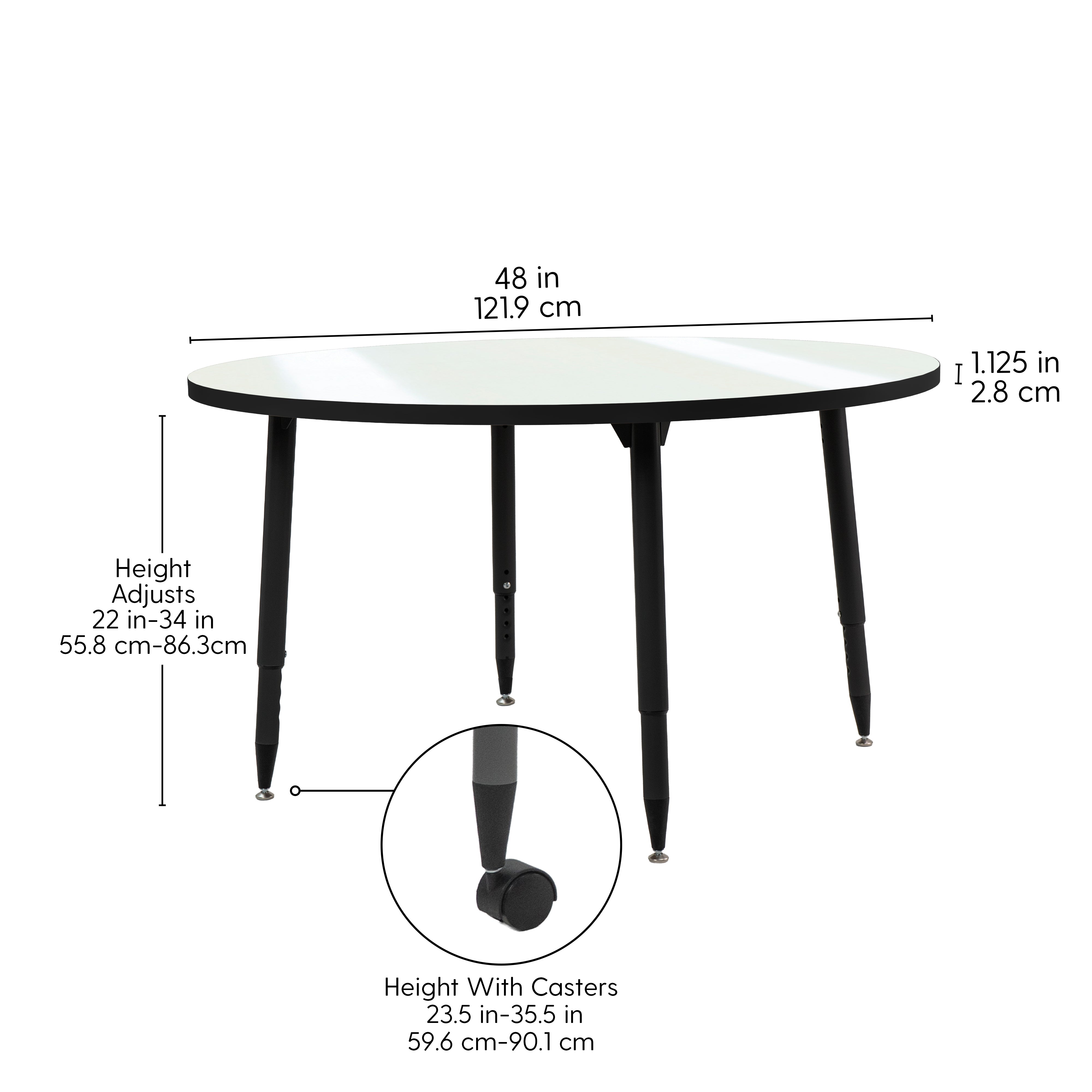 Adapte 48" Round Dry-Erase Activity Table with Adjustable Tapered Legs - Whiteboard/Black