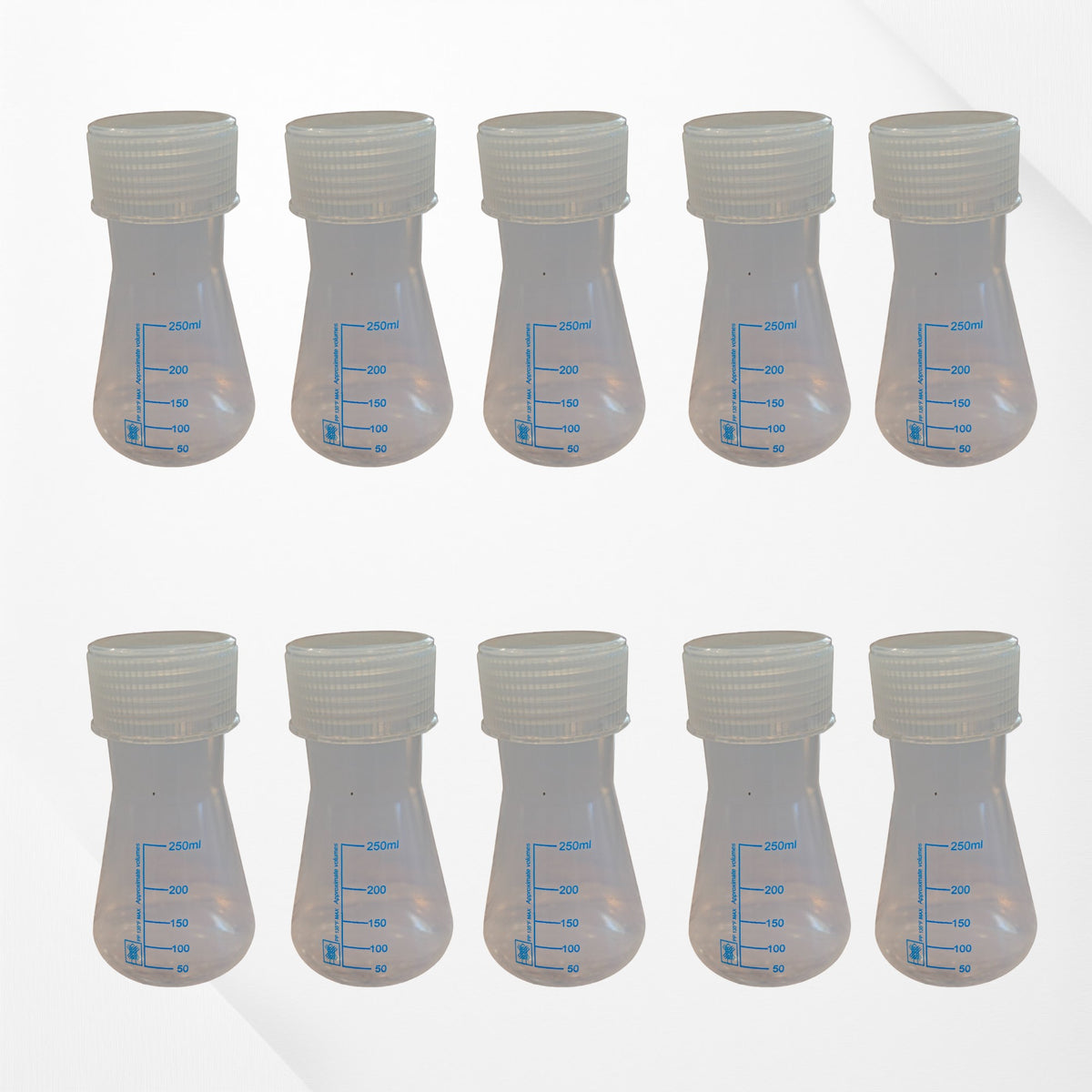 Flask, Erlenmeyer, Polypropylene, with Screw Cap, 250ml, Pack of 10