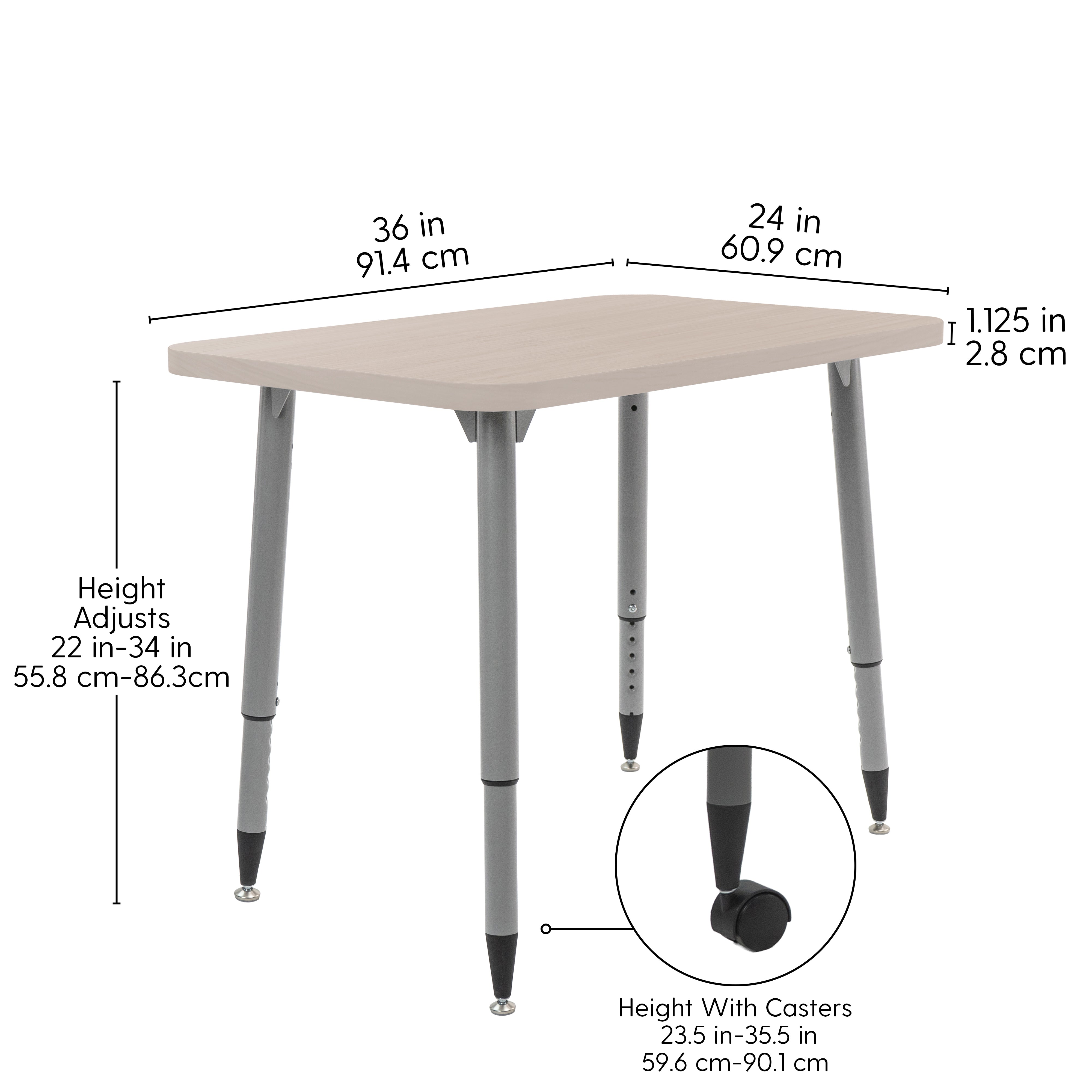 Adapte 24" x 36" Rectangle Woodgrain Activity Table with Adjustable Tapered Legs - Asian Sand/Silver