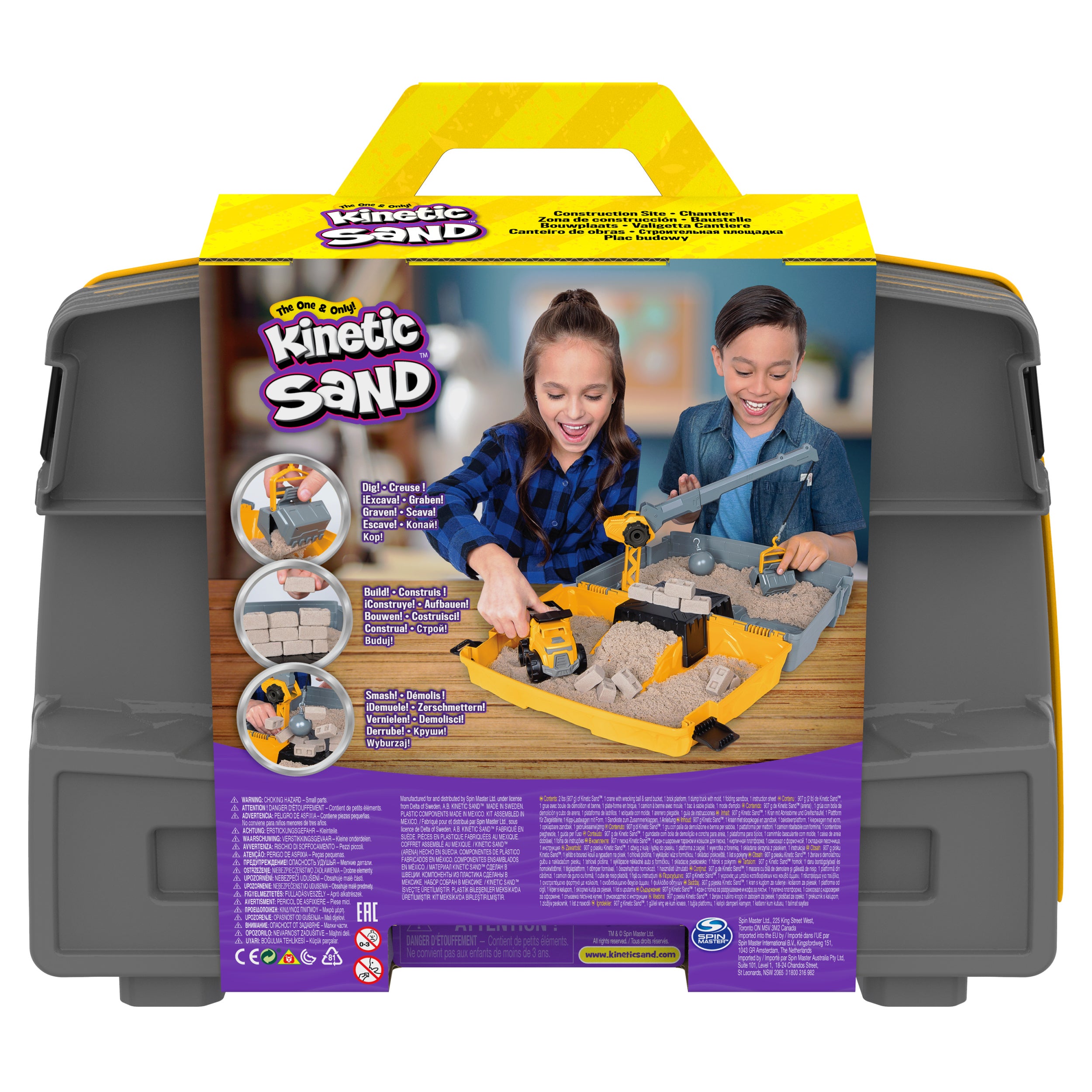Kinetic Sand, Construction Site Folding Sandbox with 2lbs Play Sand & Toy Truck, Sensory Toys for Kids & Classroom, Back to School Teacher Must Haves