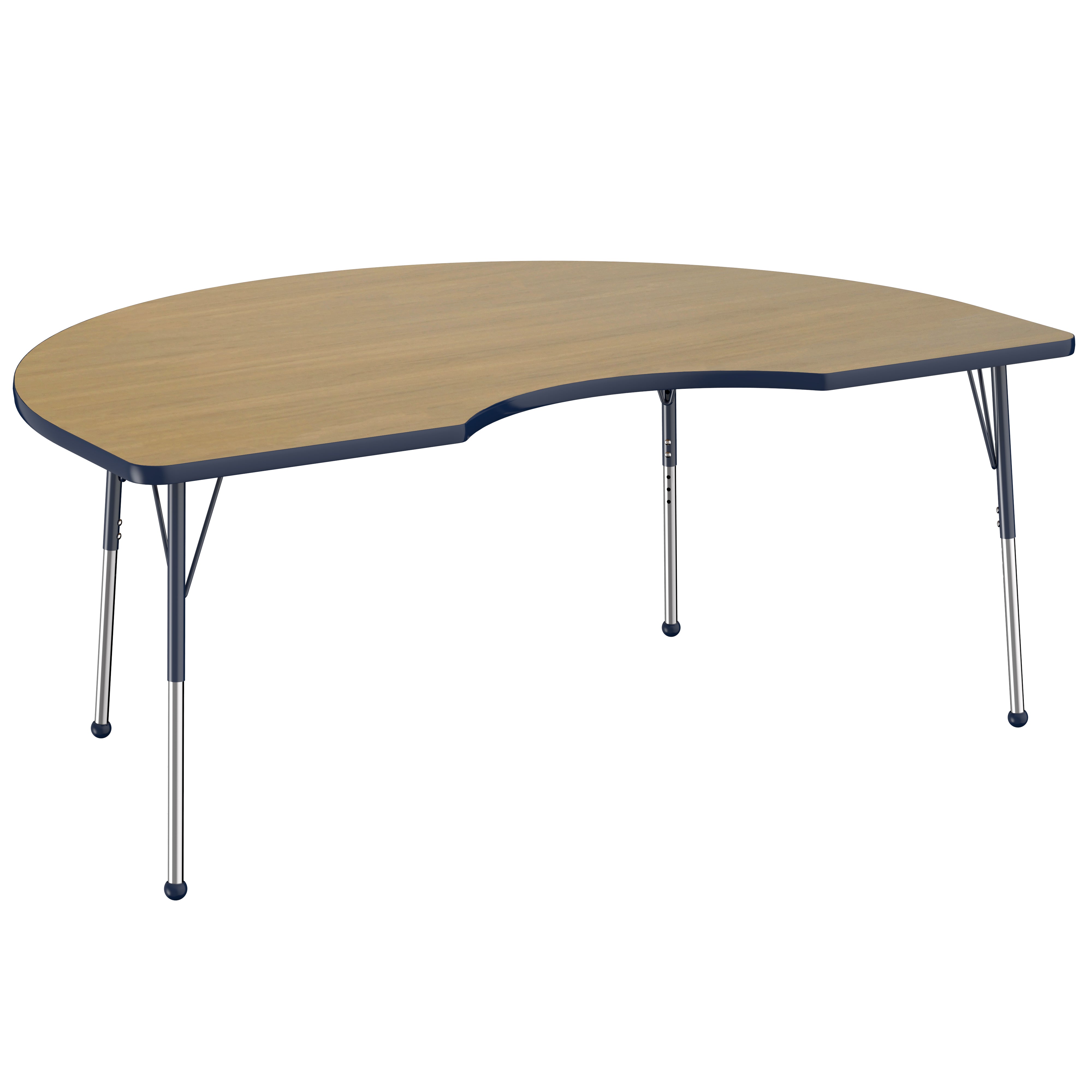48" x 72" Kidney Thermofused Activity Table with Adjustable Standard Ball Glide Legs - Pasadena Oak/Navy