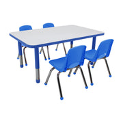 30" x 48" Rectangle Dry-Erase Activity Table with Chunky Legs and 12" Stack Chairs with Ball Glides, 5-Piece Set - Whiteboard/Blue