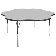 60" x 60" Flower T-Molding Activity Table with Adjustable Standard Swivel Glide Legs - Gray/Black