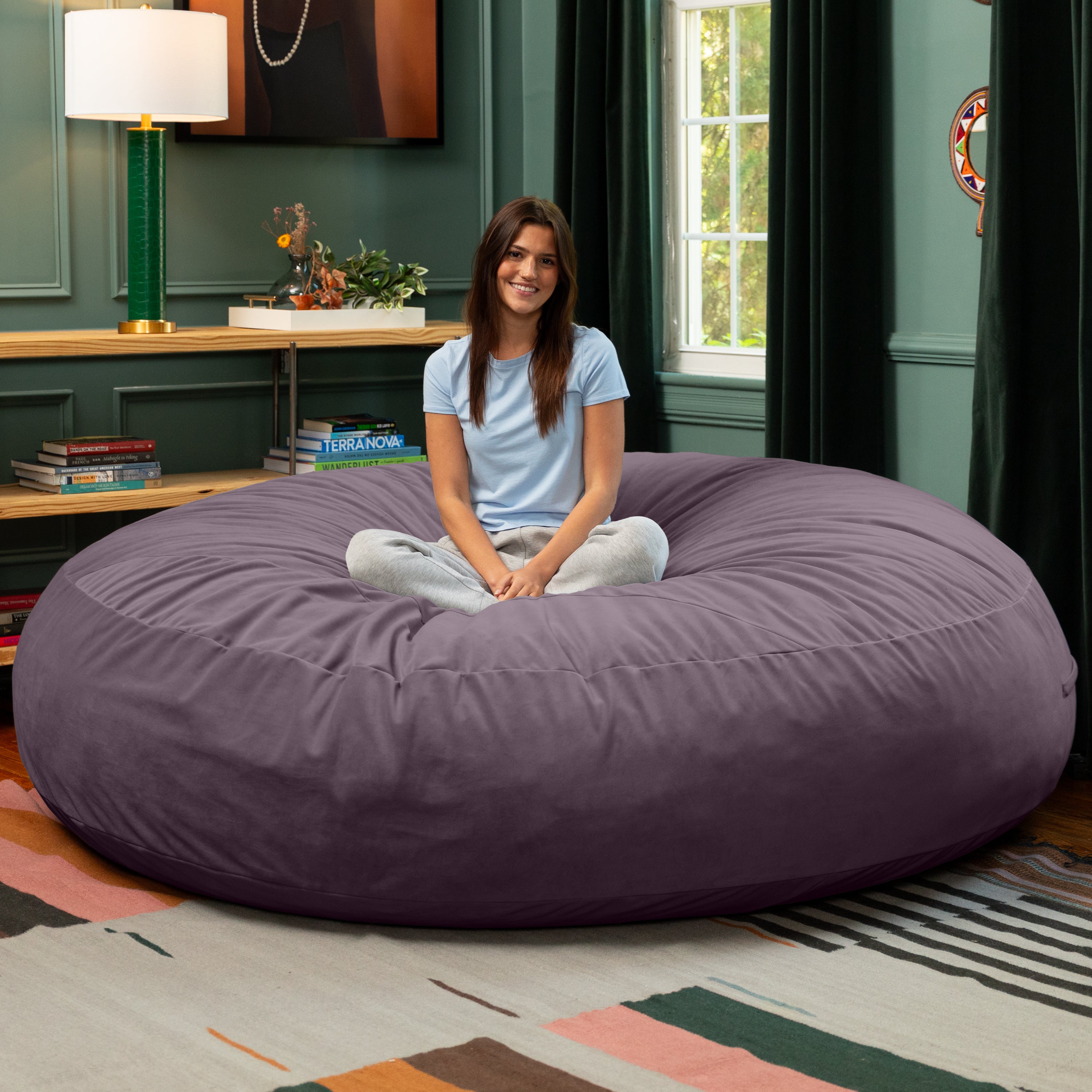 Jaxx 6 Foot Cocoon - 2-in-1 Convertible Bean Bag Bed & Large Bean Bag Chair for Adults, Premium Lush Velvet - Purple
