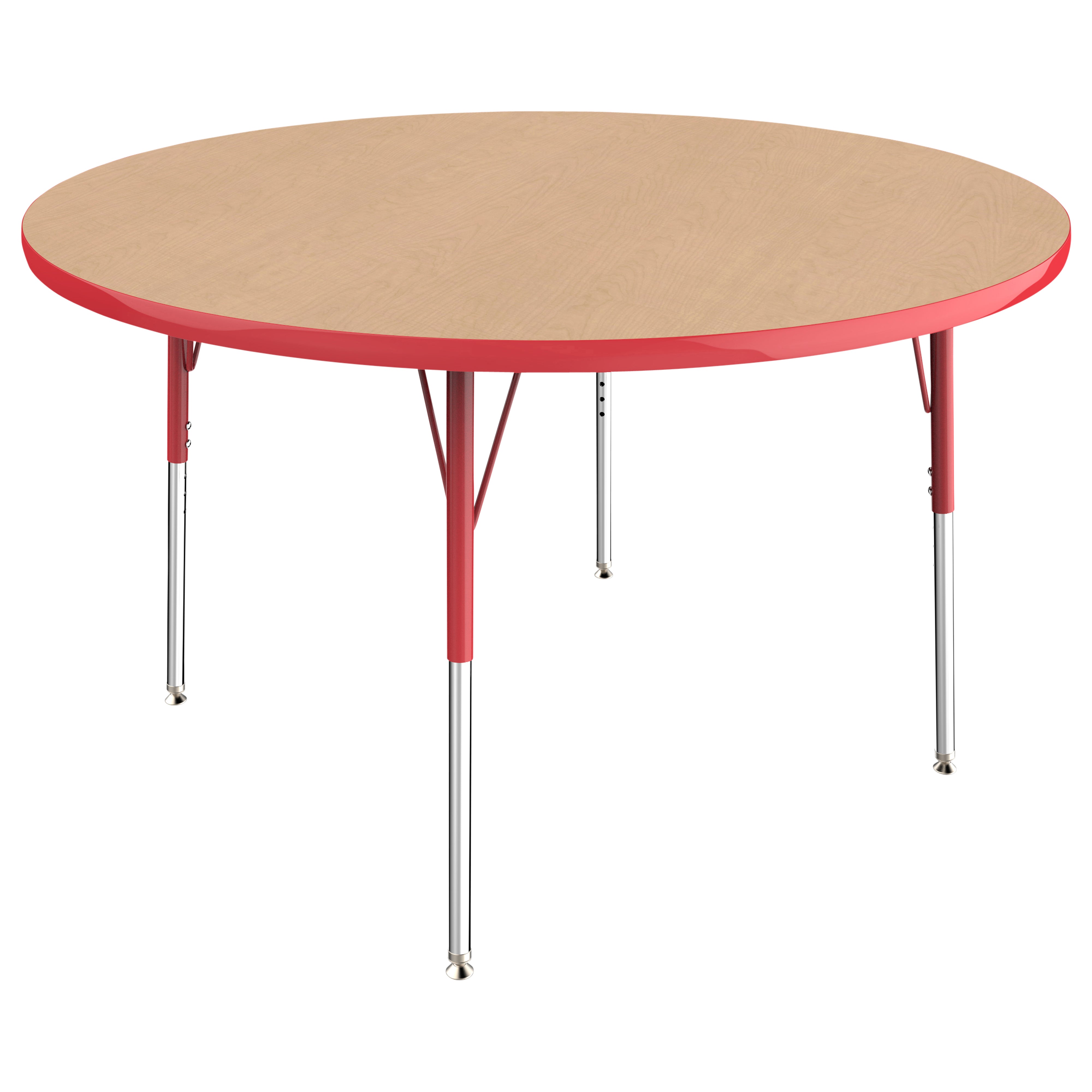48" Round T-Molding Activity Table with Adjustable Standard Swivel Glide Legs - Maple/Red