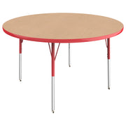 48" Round T-Molding Activity Table with Adjustable Standard Swivel Glide Legs - Maple/Red