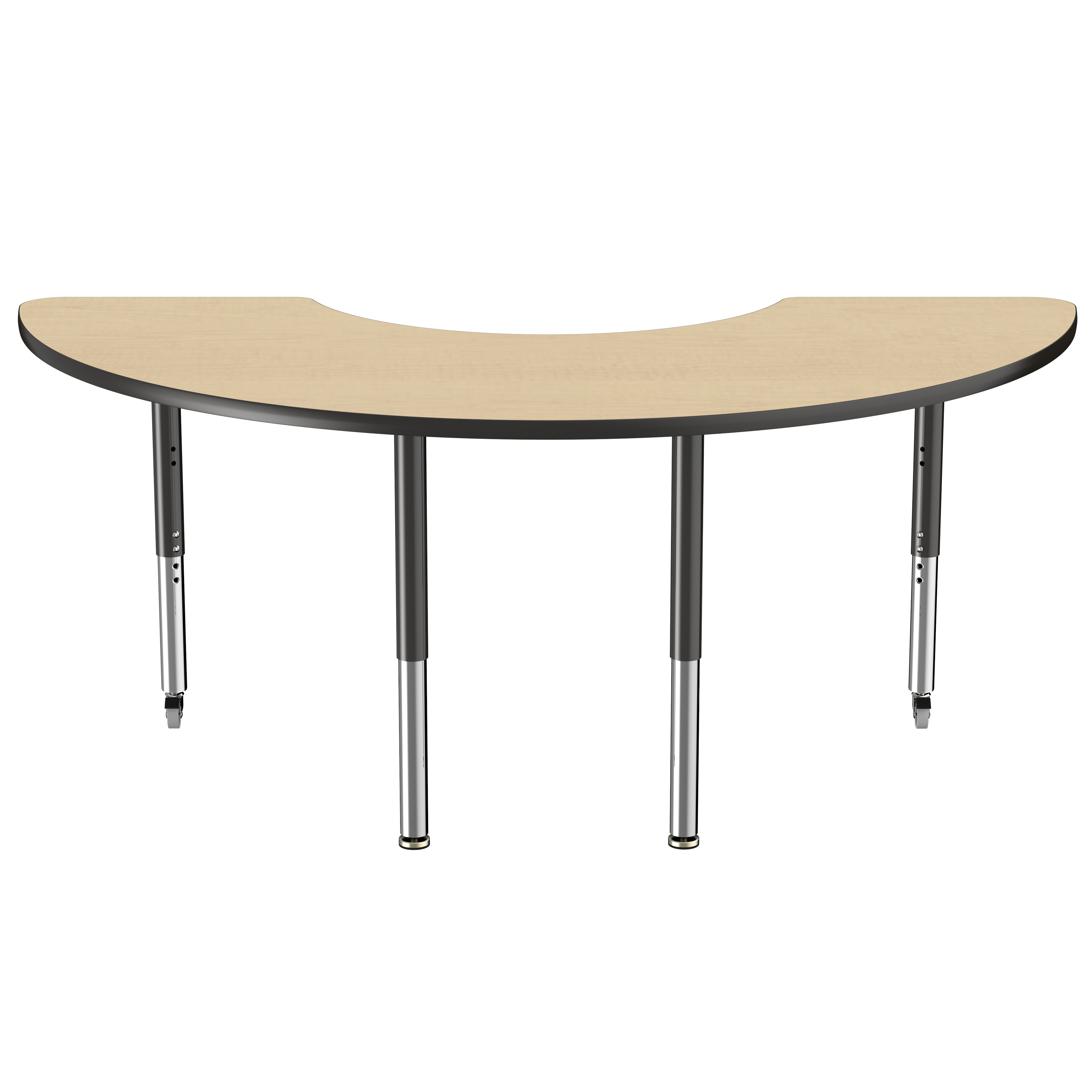 36" x 72" Half Moon T-Molding Activity Table with Adjustable Super Legs - Maple/Black