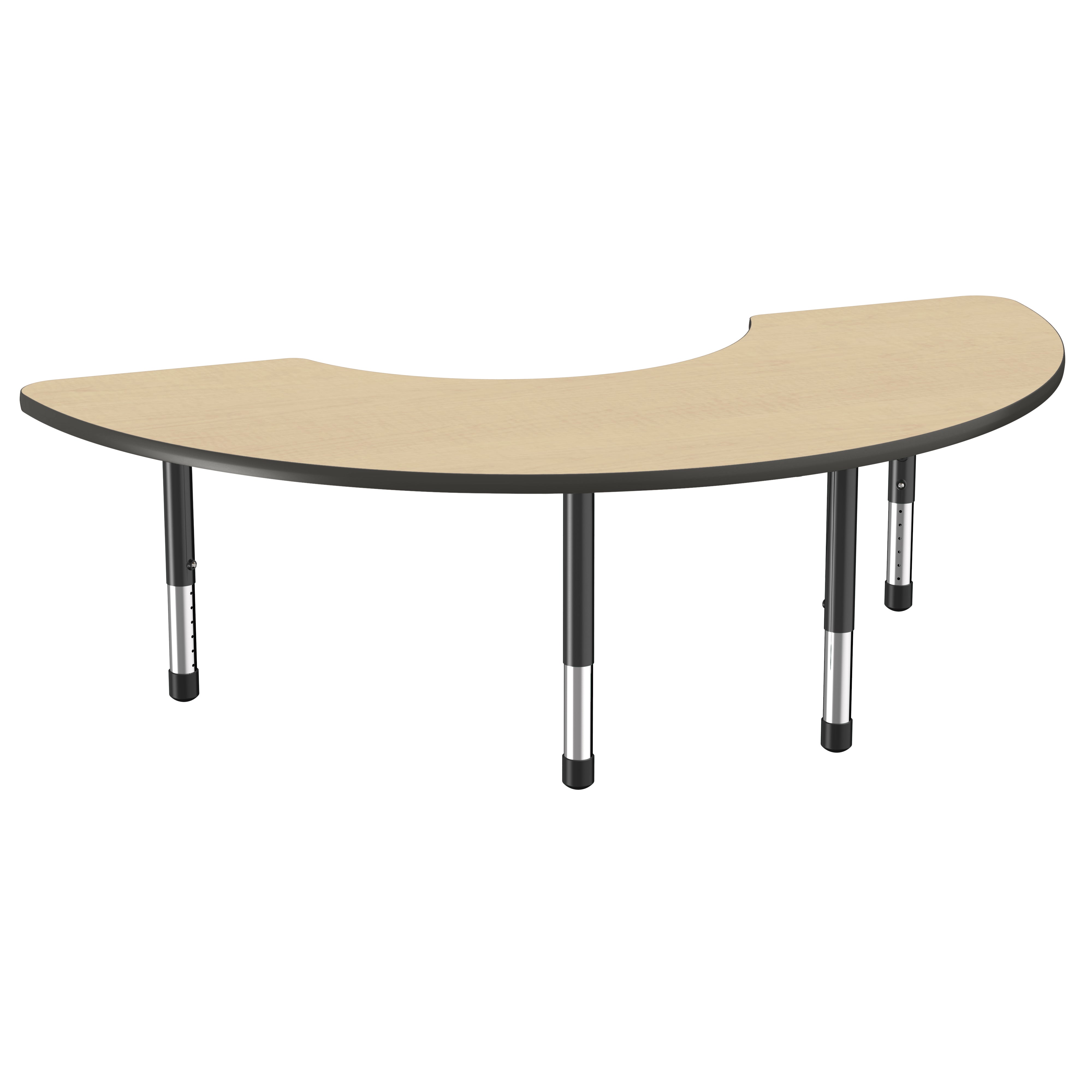 36" x 72" Half Moon Thermofused Activity Table with Adjustable Chunky Legs - Maple/Black