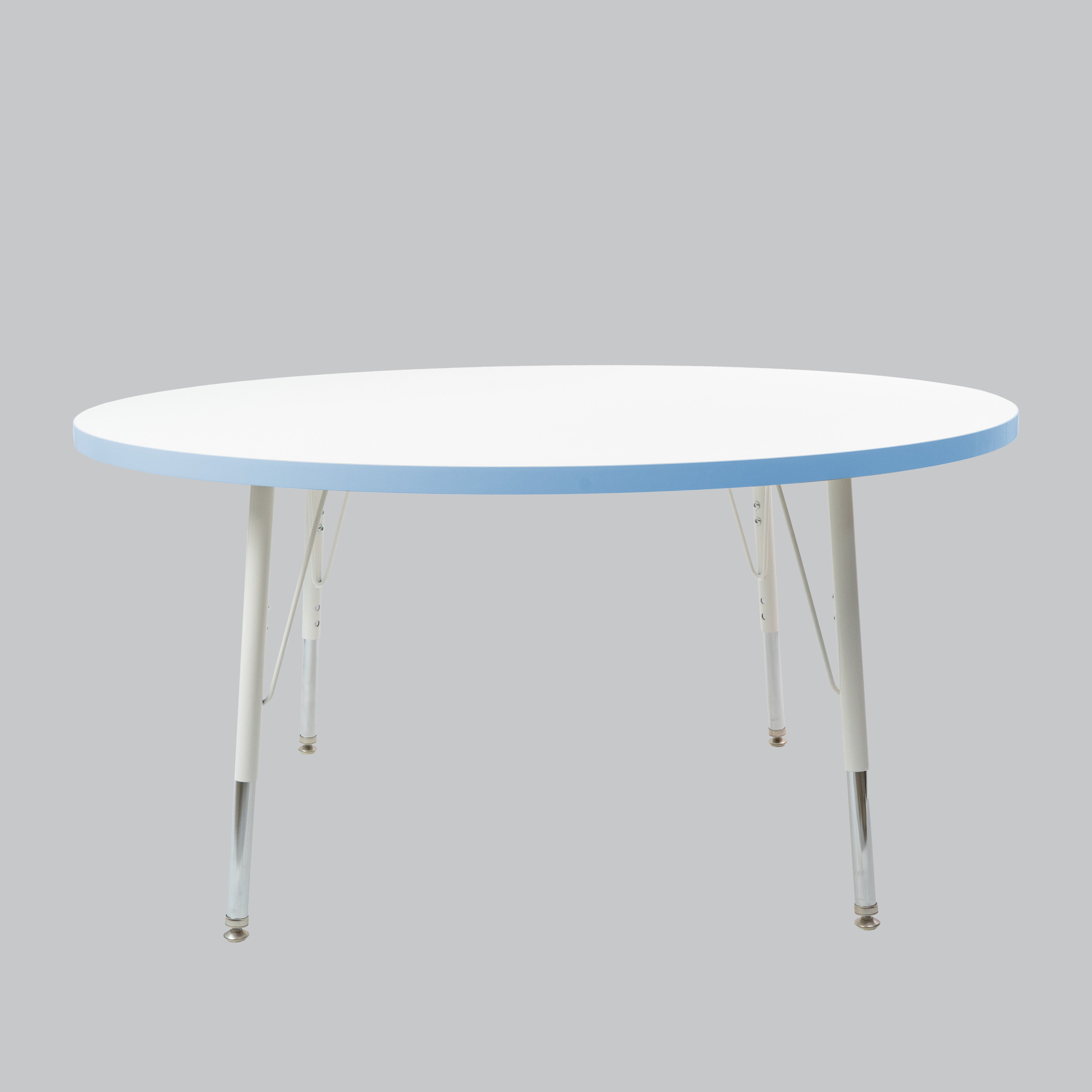 48" Round Thermofused Activity Table with Adjustable Standard Swivel Glide Legs - White/Powder Blue/White