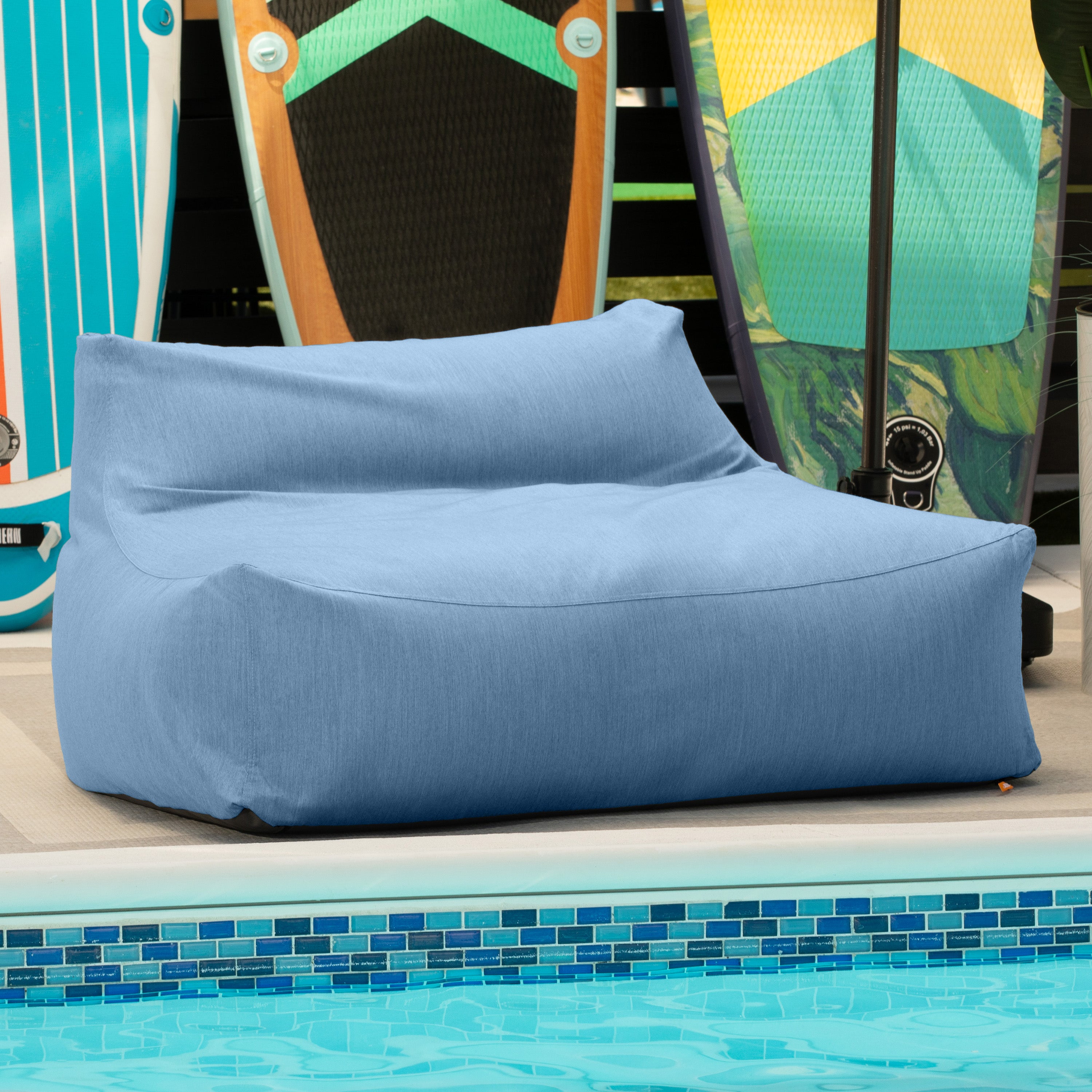 Jaxx Lavista Outdoor Bean Bag Loveseat / Modern Patio Sofa, Ocean
