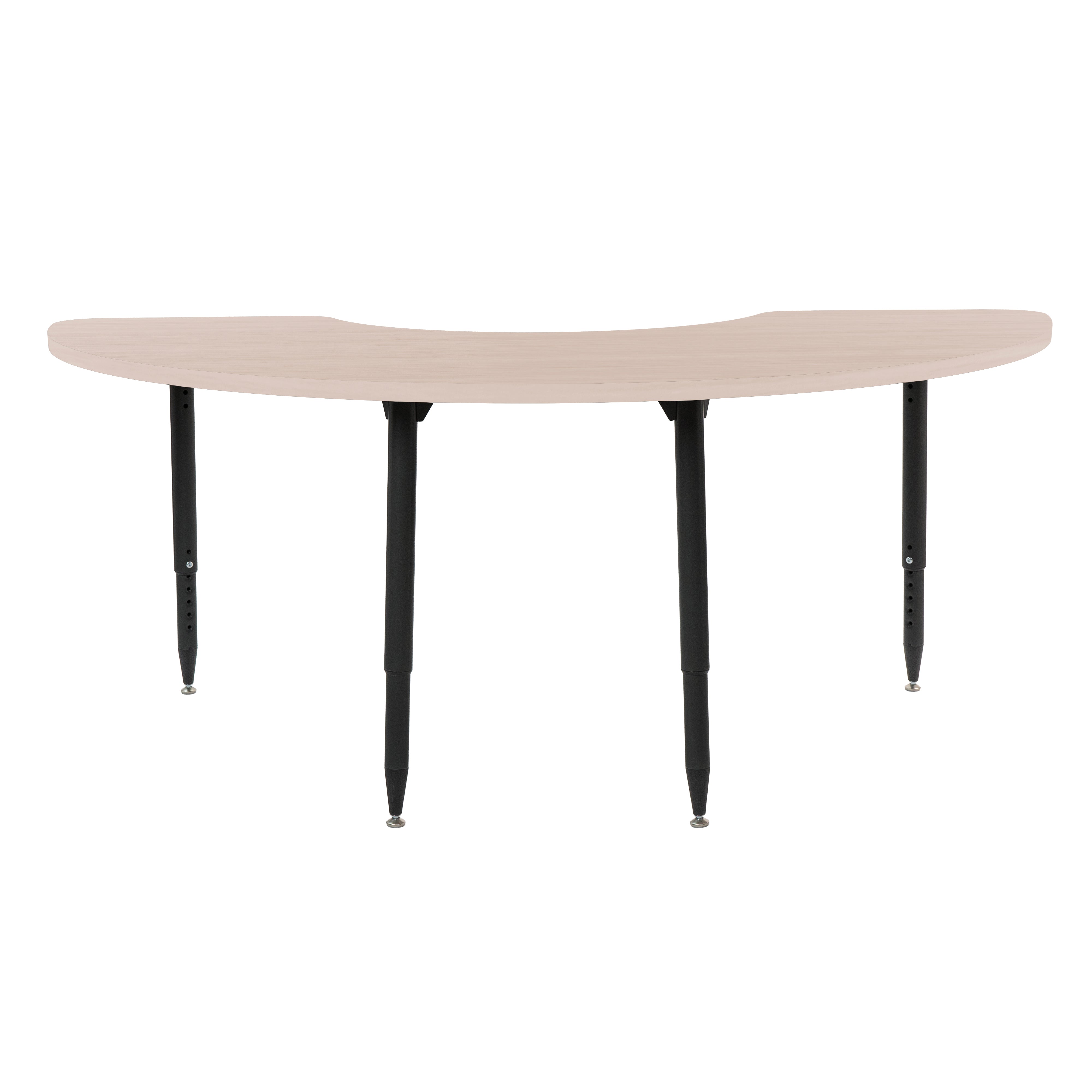 Adapte 36" x 72" Half Moon Woodgrain Activity Table with Adjustable Tapered Legs - Asian Sand/Black