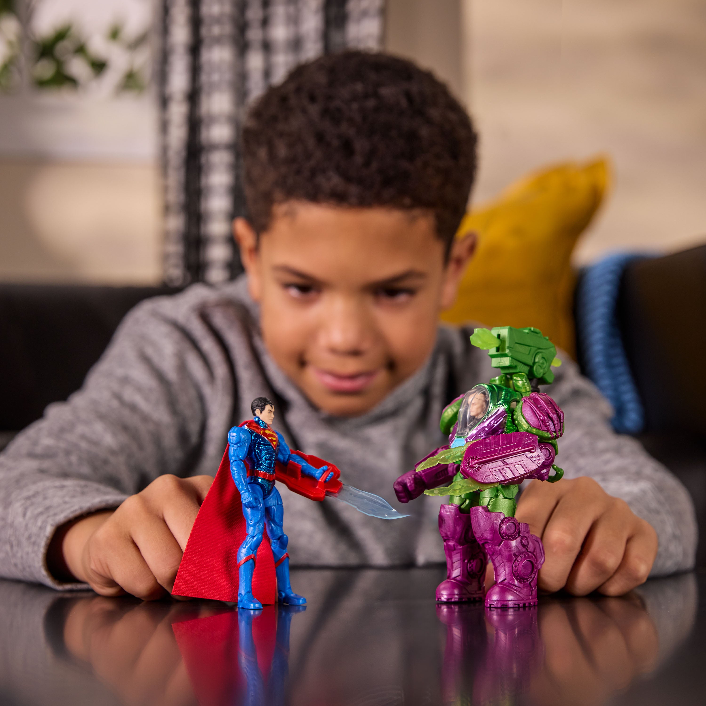 DC Comics, Metal Force Team Up Brainiac and Lex Luthor vs Batman and Superman Set, 4-Inch Action Figures with Exclusive Accessories, Includes Character Cards, Kids Toys of Boys Ages 4 and Up