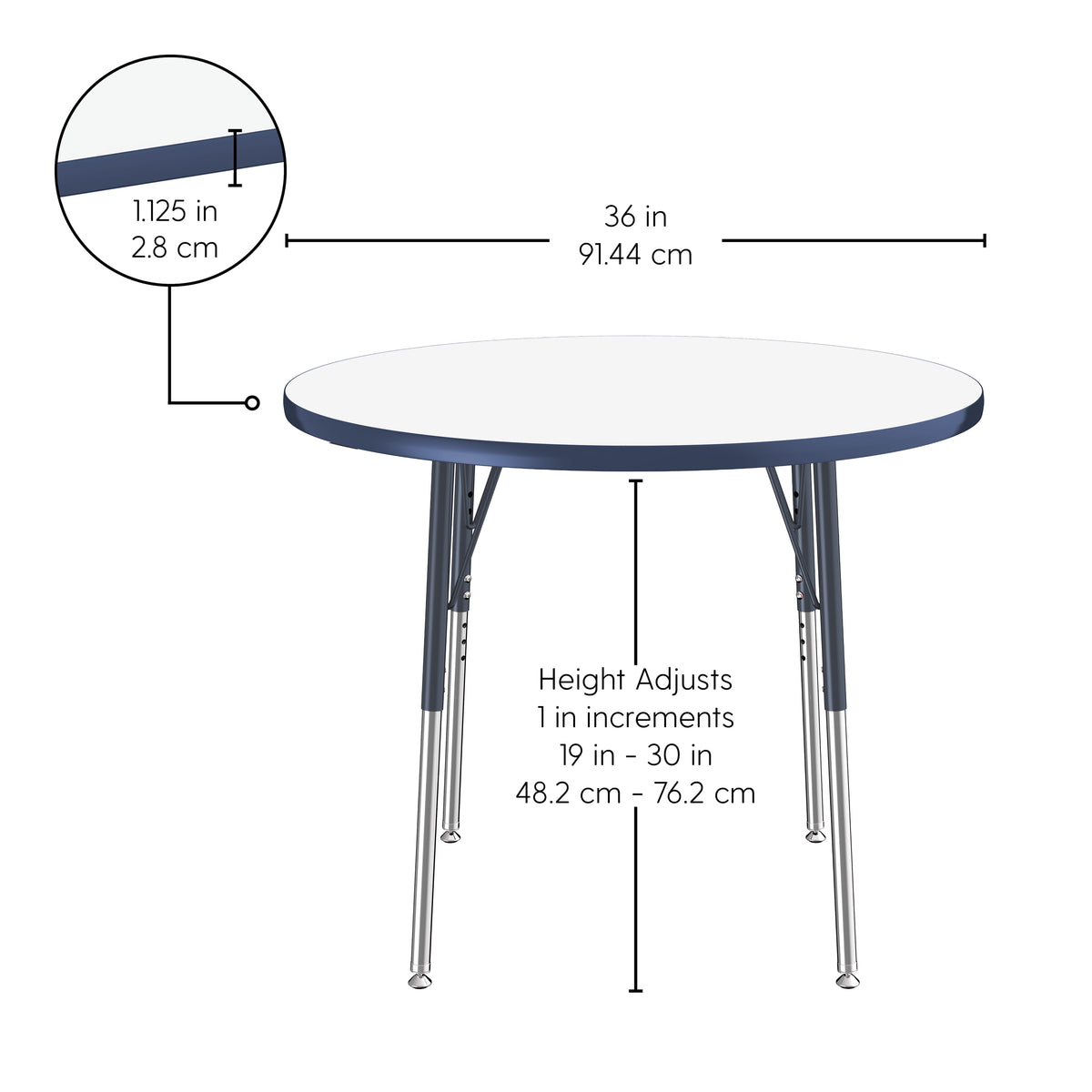 36" Round Dry-Erase Activity Table with Adjustable Standard Swivel Glide Legs - Whiteboard/Navy