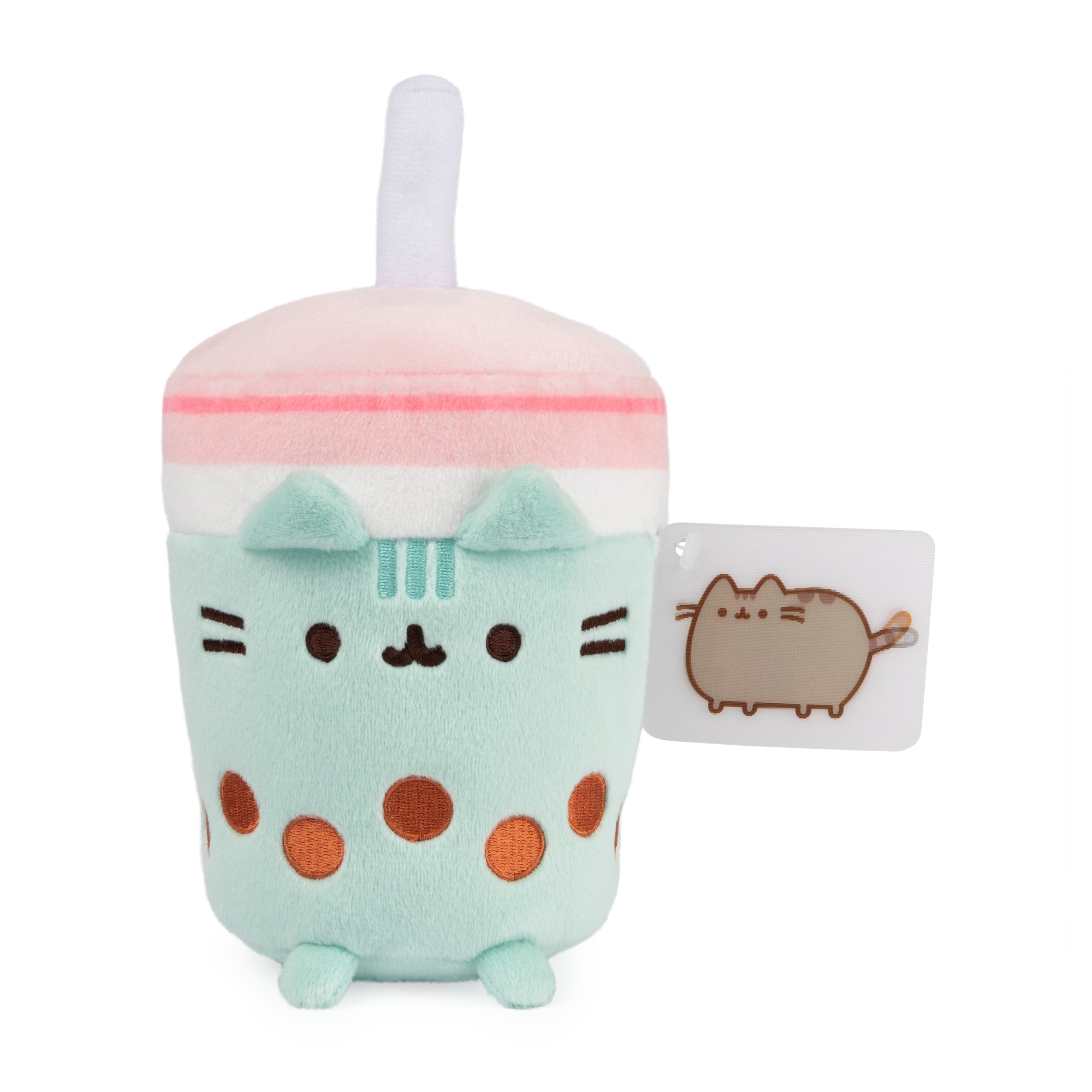 GUND Pusheen Boba Tea Cup Plush Cat Stuffed Animal for Ages 8 and Up, Green/Pink, 6”