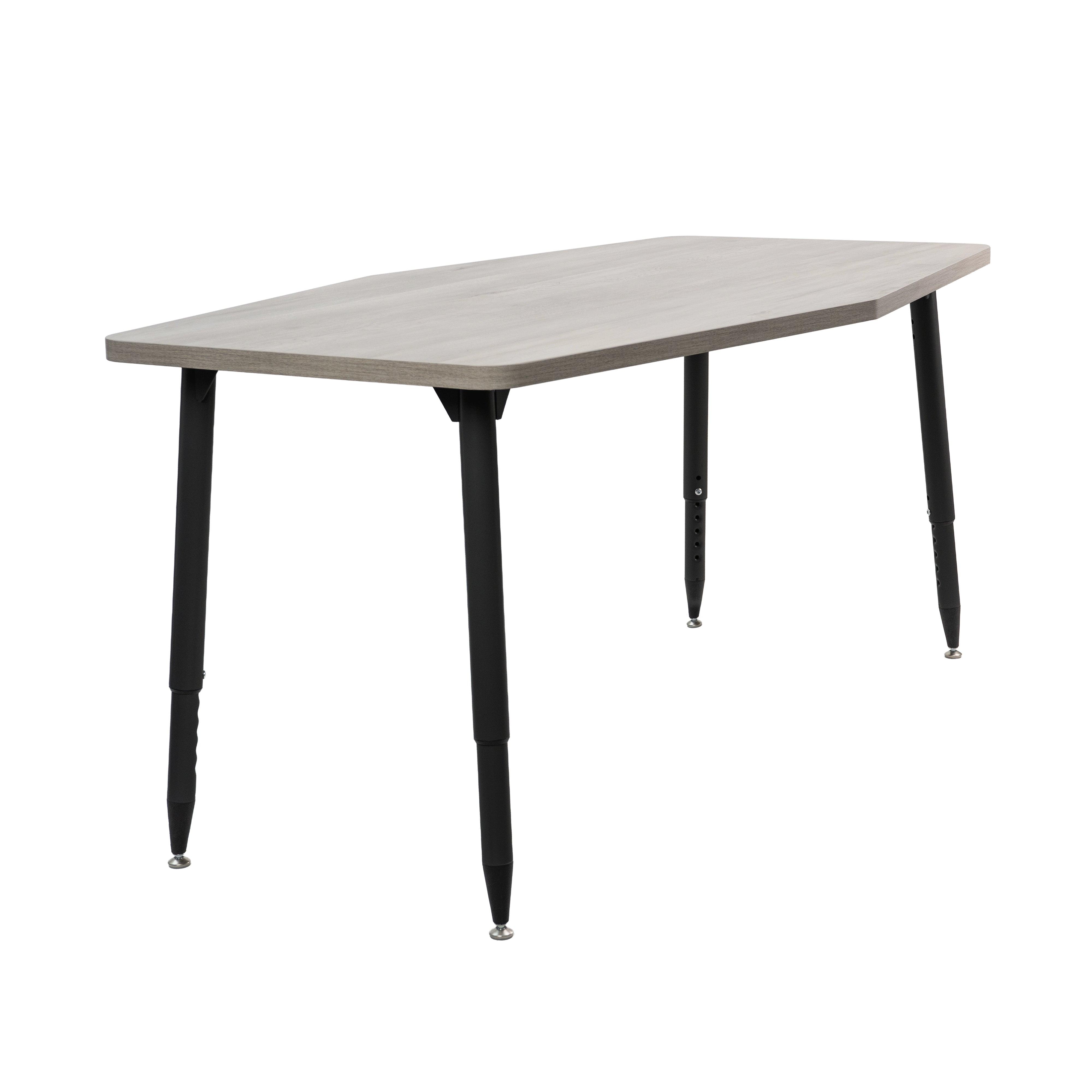 Adapte 34" x 60" Long Hexagon Woodgrain Activity Table with Adjustable Tapered Legs - Light Gray Wood/Black
