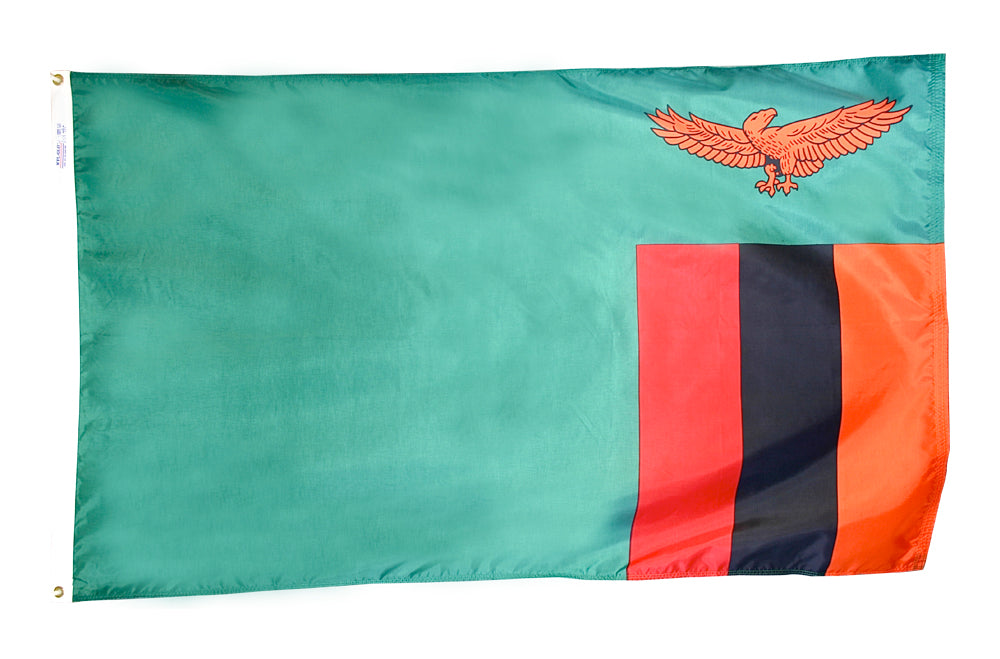 Zambia Flag 4x6 ft. Nylon SolarGuard Nyl-Glo 100% Made in USA to Official United Nations Design Specifications.