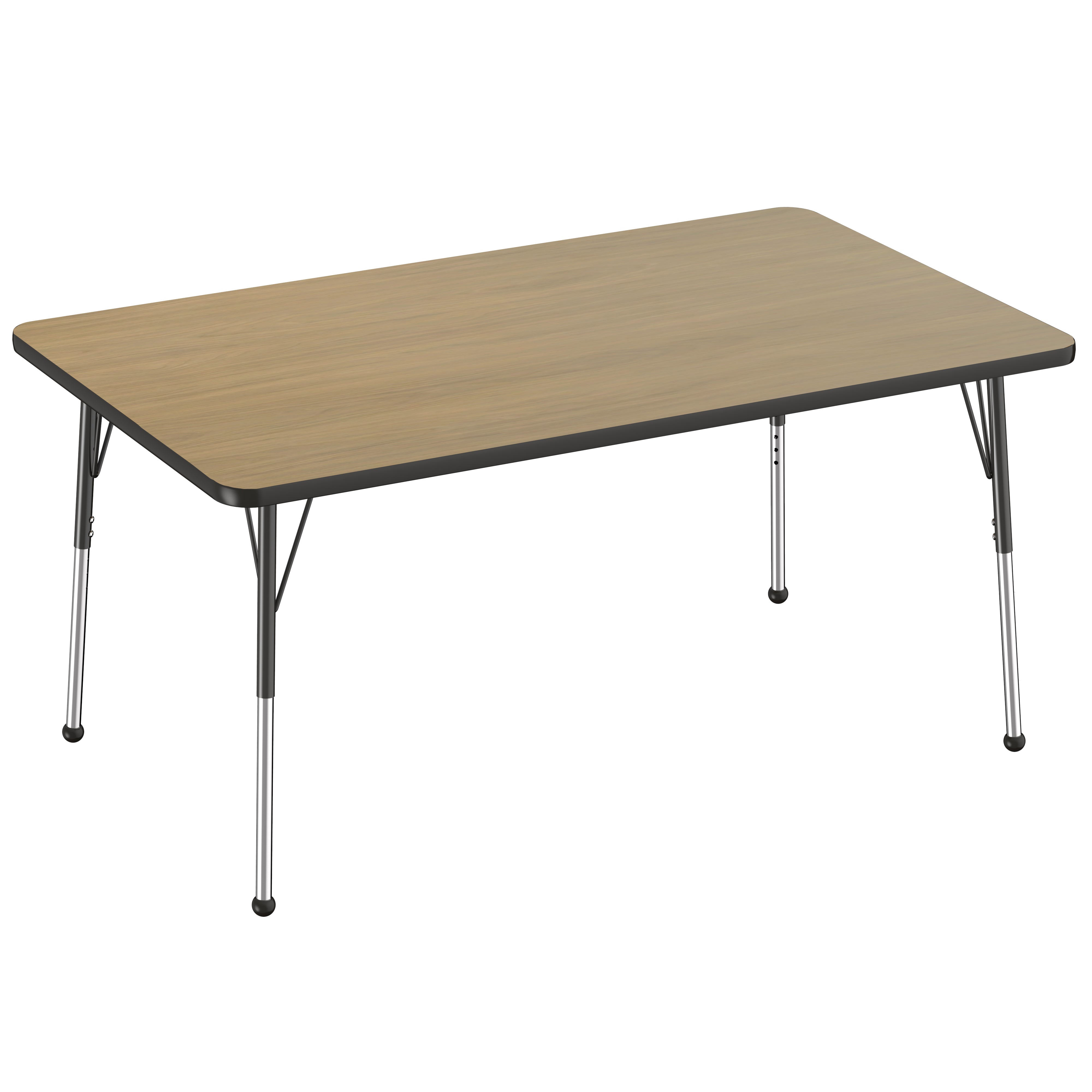 36" x 60" Rectangle T-Molding Activity Table with Adjustable Standard Ball Glide Legs - Pasadena Oak/Black