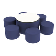 Pro Series Dry-Erase 30" Round Ottoman Table with Round 12" H Seating, 7-Piece Set - Navy/Whiteboard