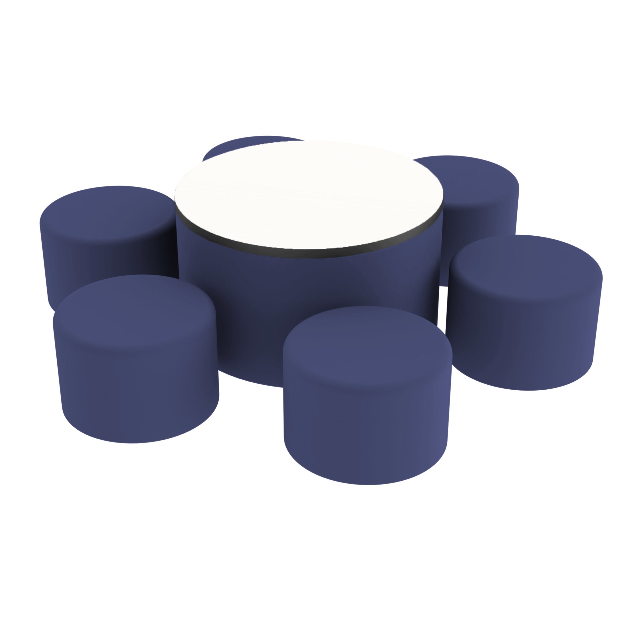 Pro Series Dry-Erase 30" Round Ottoman Table with Round 12" H Seating, 7-Piece Set - Navy/Whiteboard