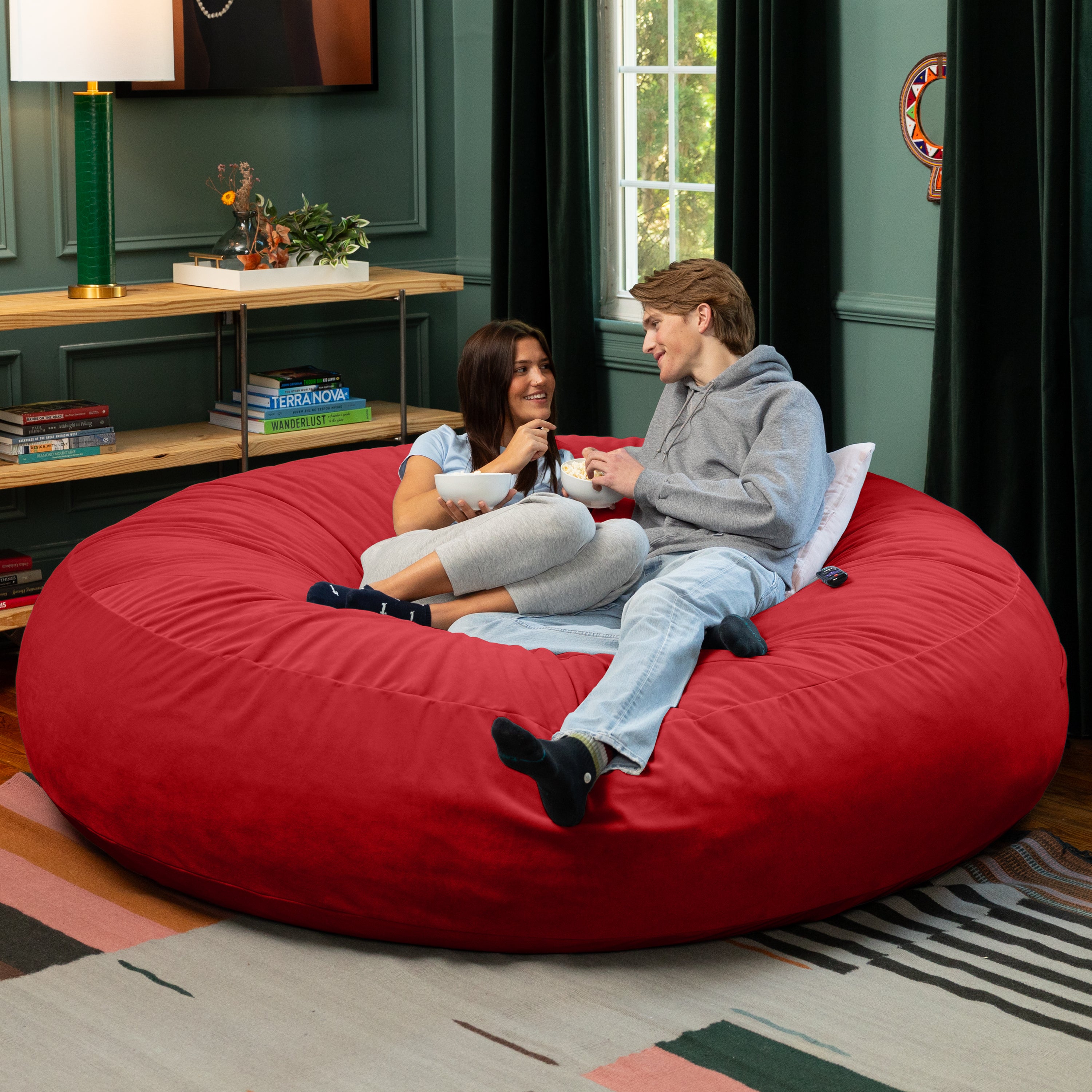 Jaxx 7 Foot Cocoon - 2-in-1 Convertible Bean Bag Bed & Large Bean Bag Chair for Adults, Lush Velvet Merlot