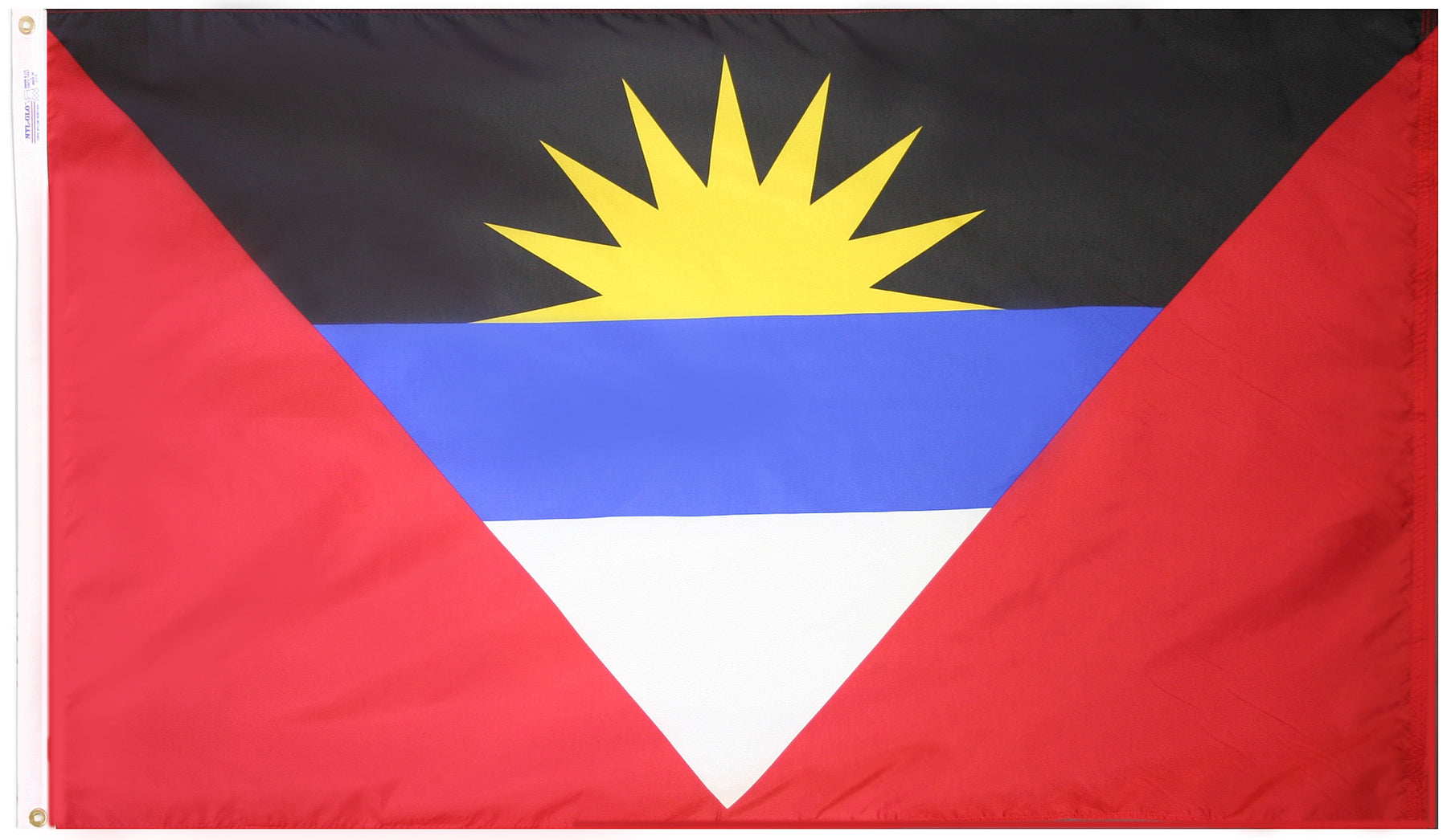 Antigua & Barbuda Flag 2x3 ft. Nylon SolarGuard Nyl-Glo 100% Made in USA to Official United Nations Design Specifications.