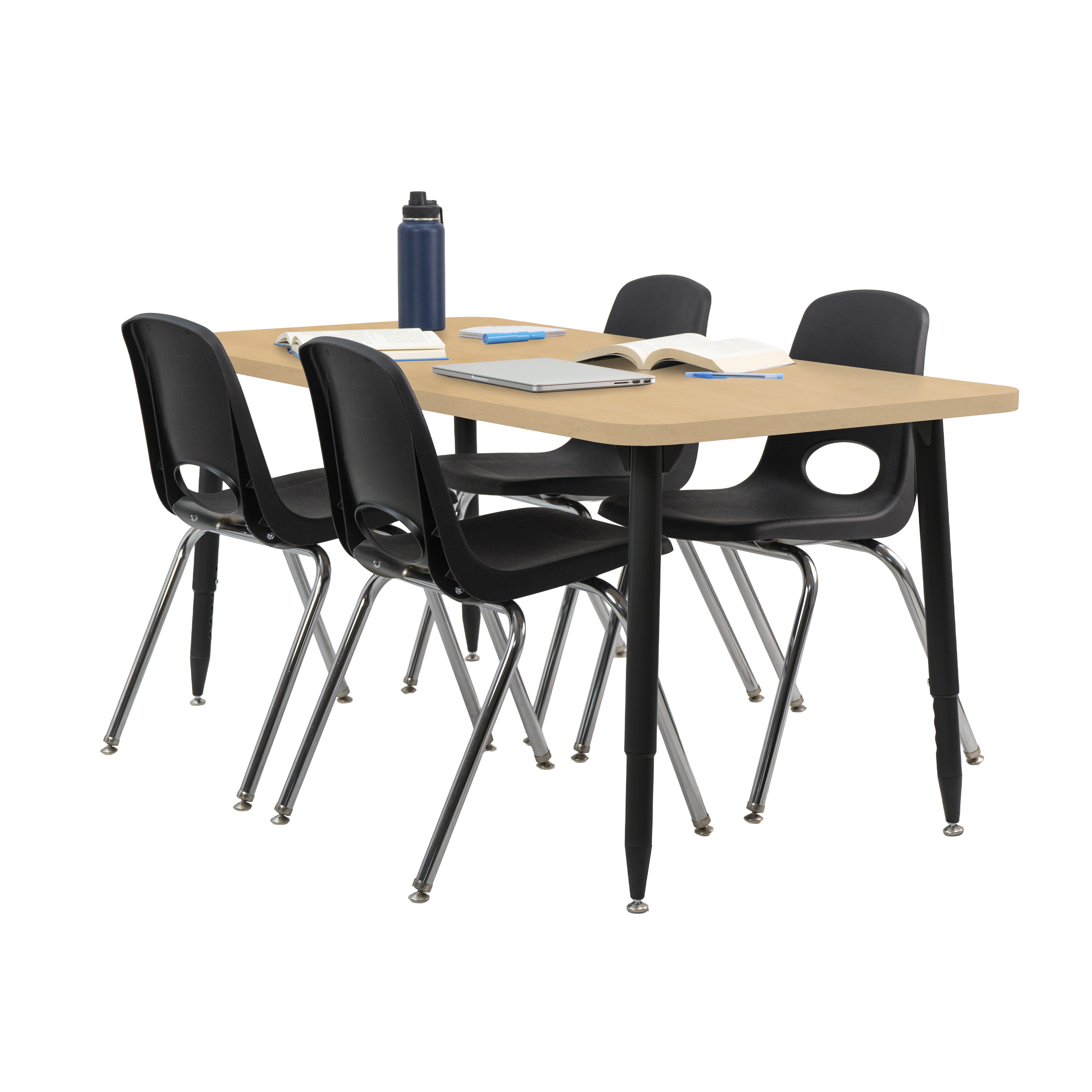 Adapte 30" x 60" Rectangle Woodgrain Activity Table with Adjustable Tapered Legs - Maple Grain/Black