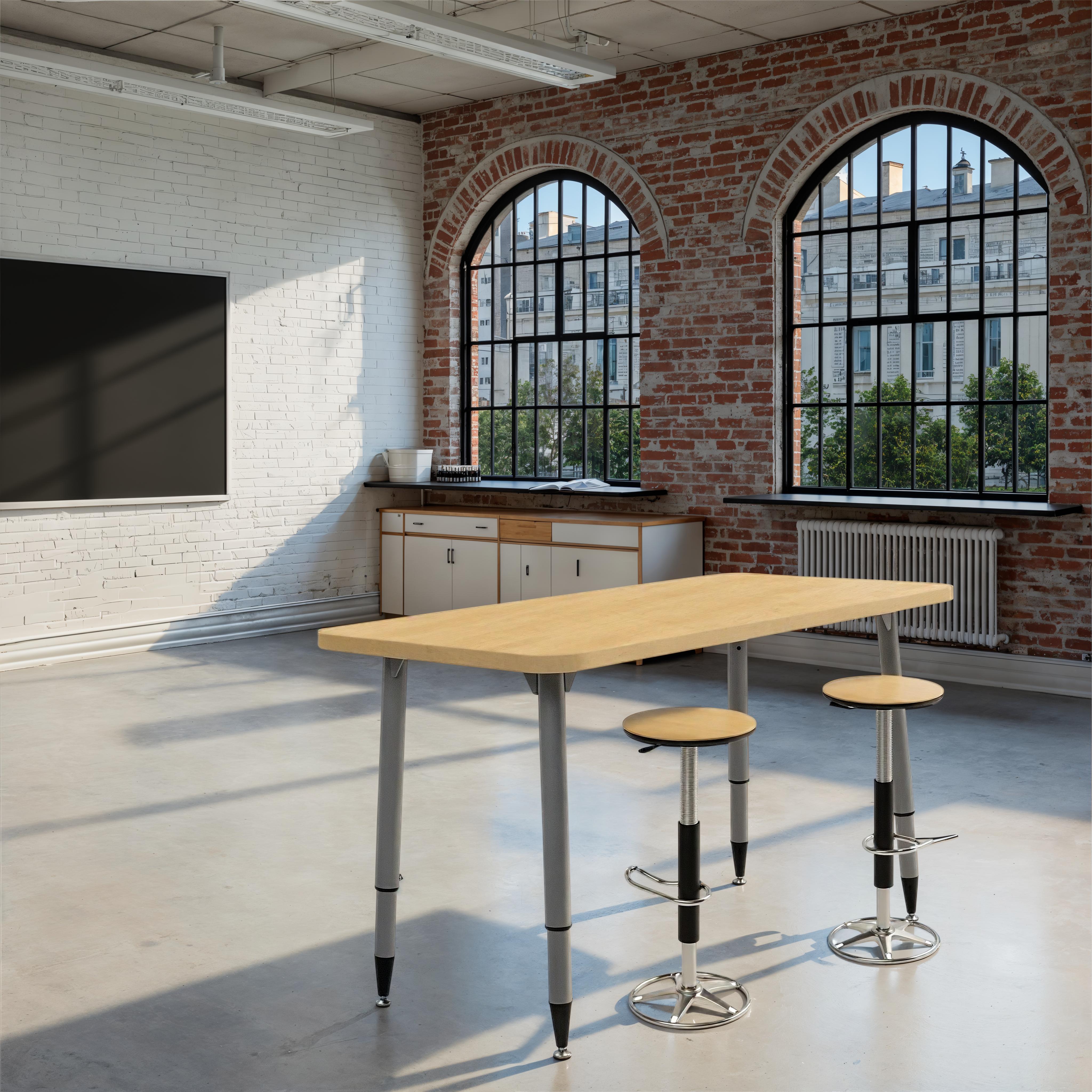 Adapte 24" x 48" Rectangle Woodgrain Activity Table with Adjustable Tapered Legs - Maple Grain/Silver