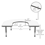 60" x 66" Horseshoe Dry-Erase Activity Table with Adjustable Chunky Legs - Whiteboard/Black