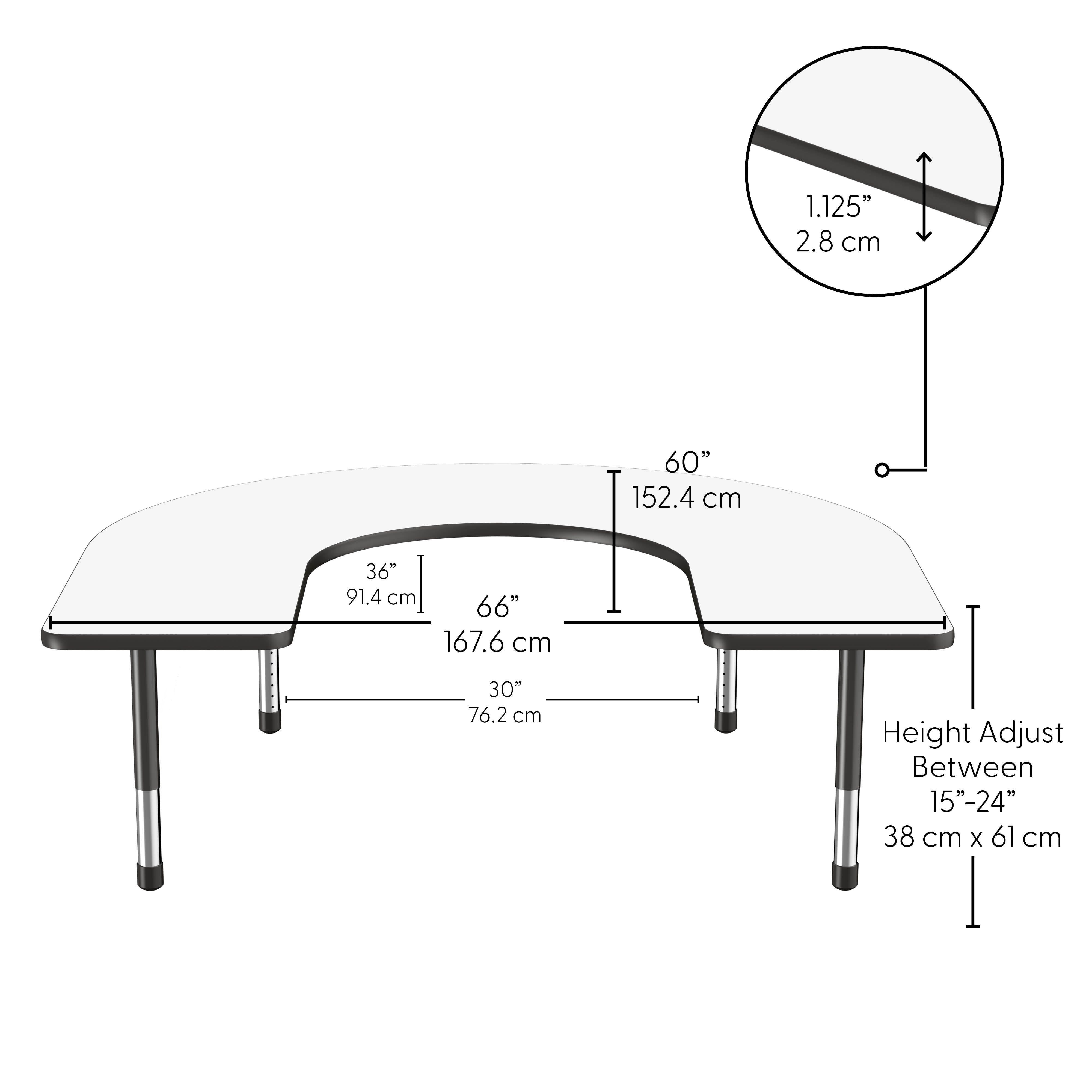 60" x 66" Horseshoe Dry-Erase Activity Table with Adjustable Chunky Legs - Whiteboard/Black