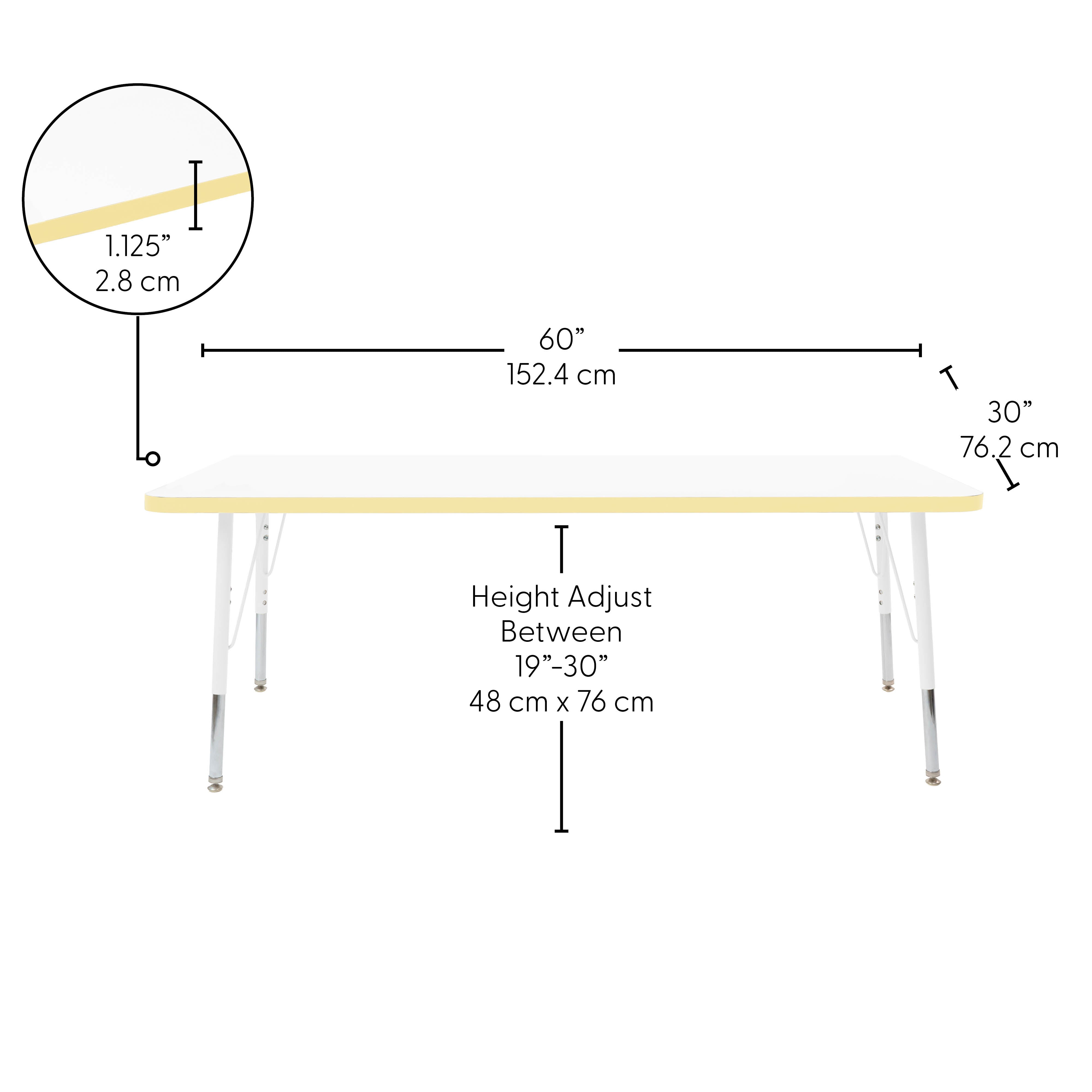 30" x 60" Rectangle Thermofused Activity Table with Adjustable Standard Swivel Glide Legs - White/Squash/White