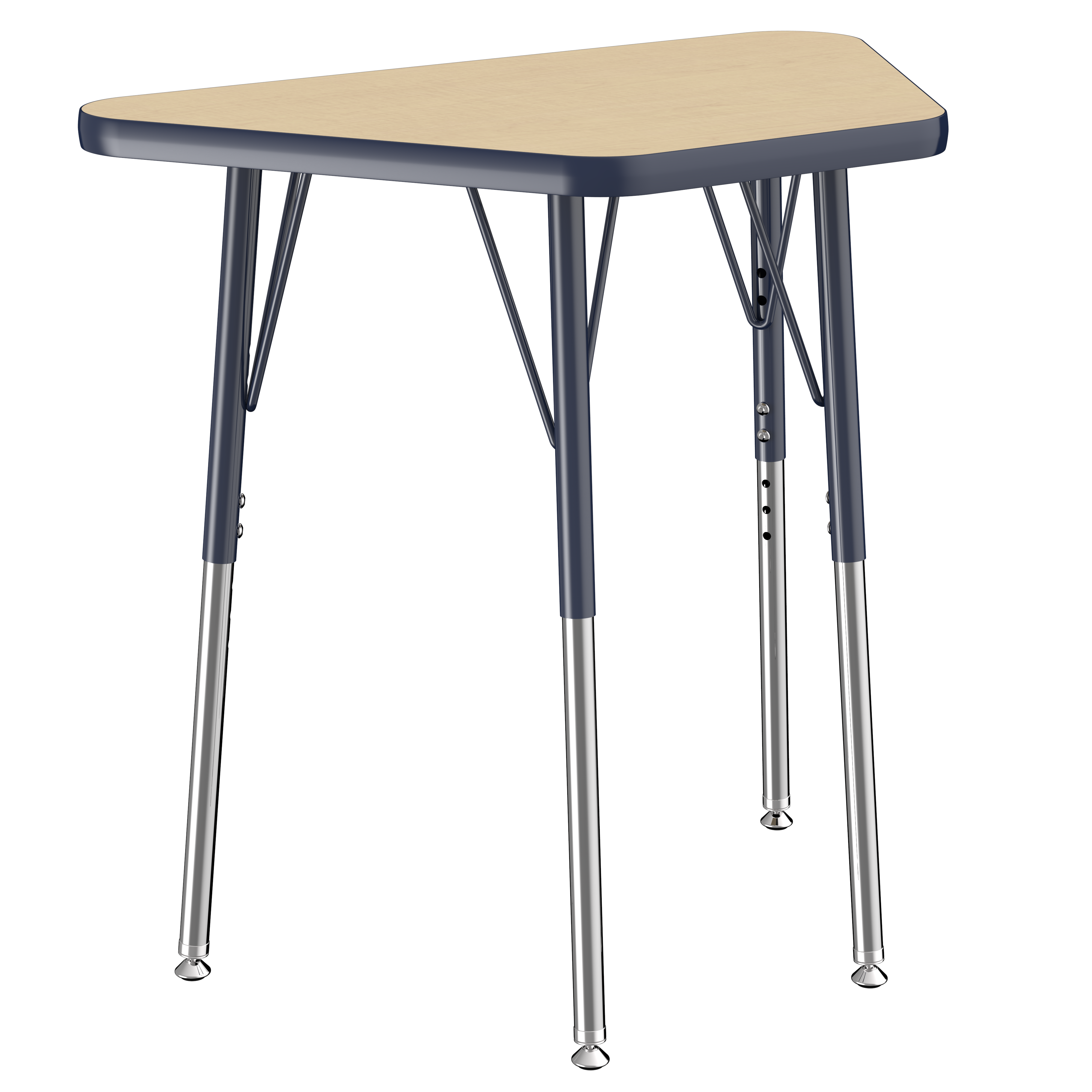 18" x 30" Trapezoid T-Molding Activity Table with Adjustable Standard Swivel Glide Legs - Maple/Navy