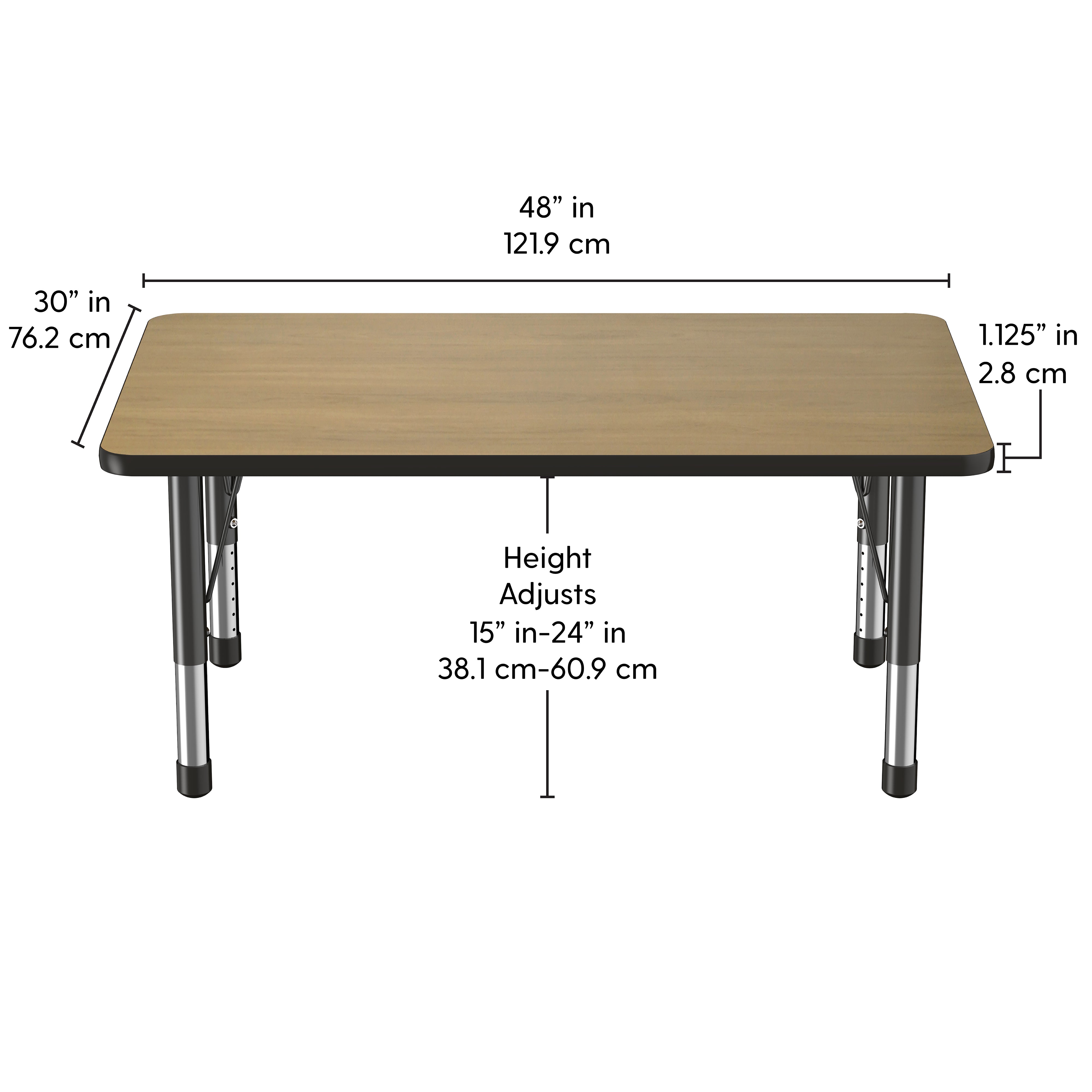 30" x 48" Rectangle T-Molding Activity Table with Adjustable Chunky Legs - Pasadena Oak/Black