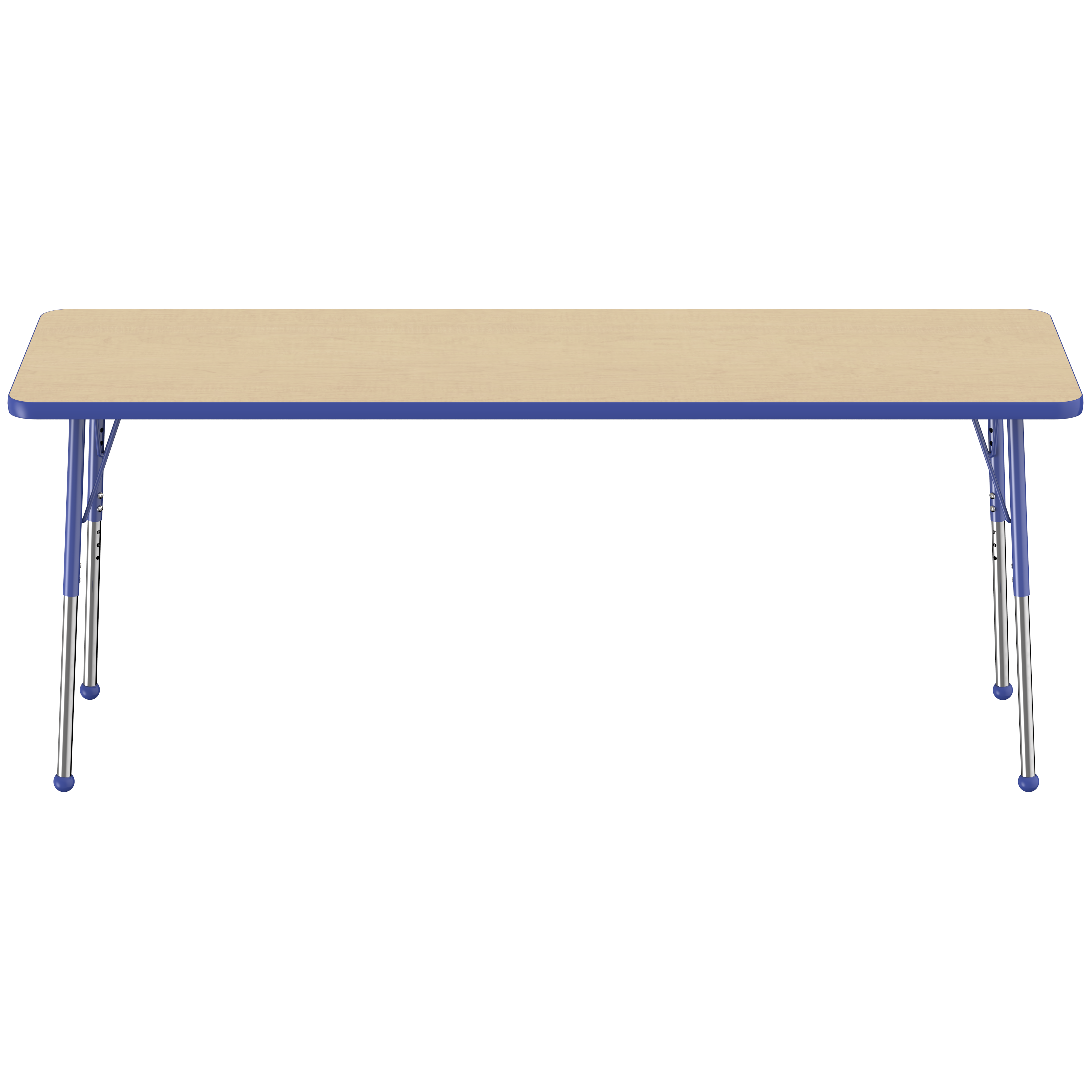 24" x 72" Rectangle T-Molding Activity Table with Adjustable Standard Ball Glide Legs - Maple/Blue