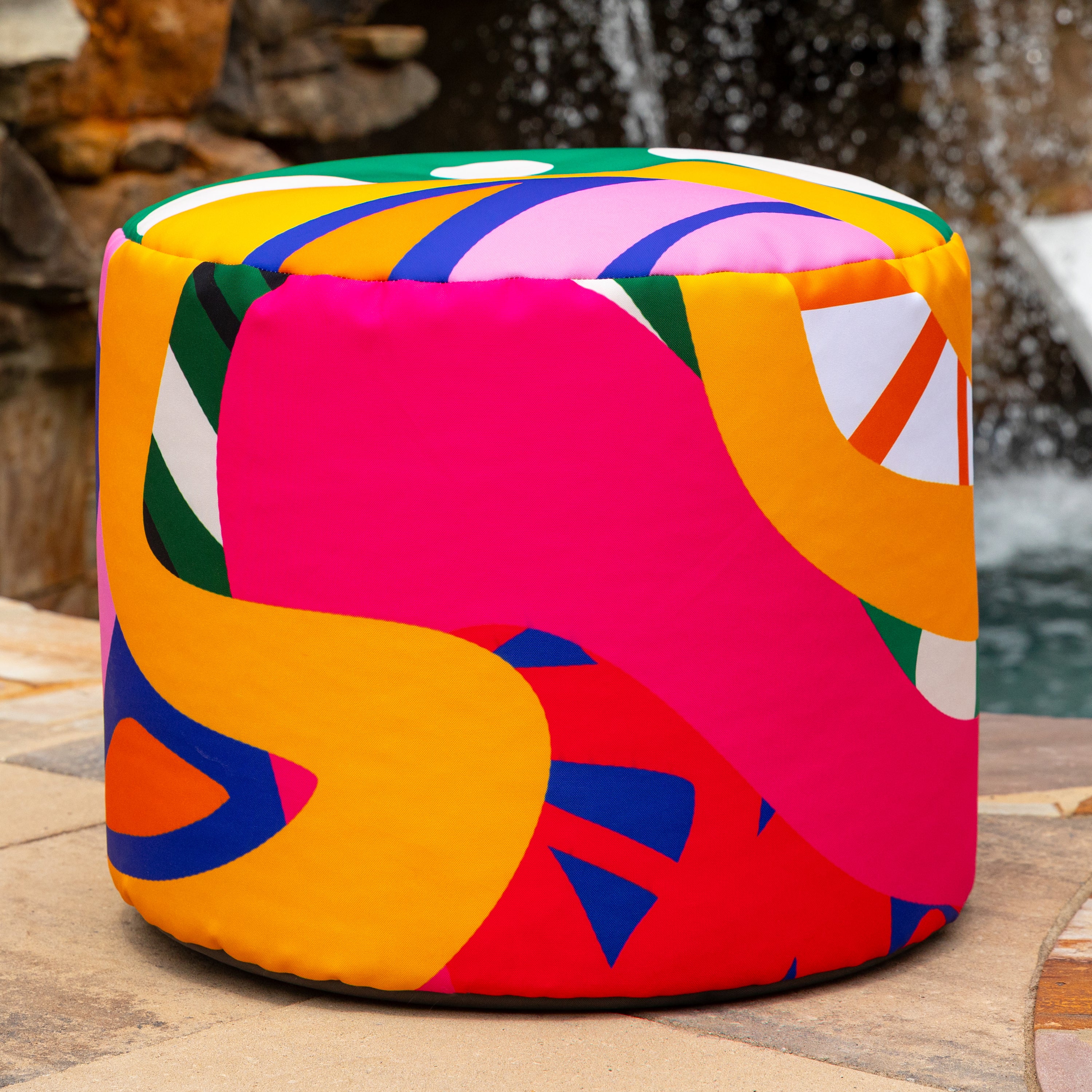 Jaxx Spring Indoor / Outdoor Bean Bag Pouf Ottoman, Zuri Multicolor Pattern
