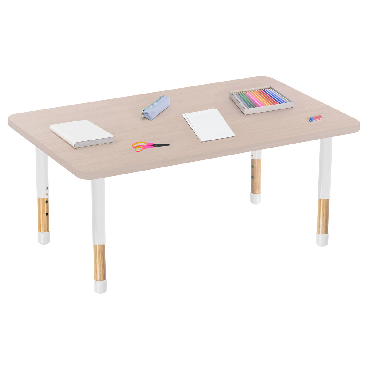 30" x 48" Rectangle Thermofused Activity Table with Adjustable Chunky Wood Legs - Asian Sand/White/Natural