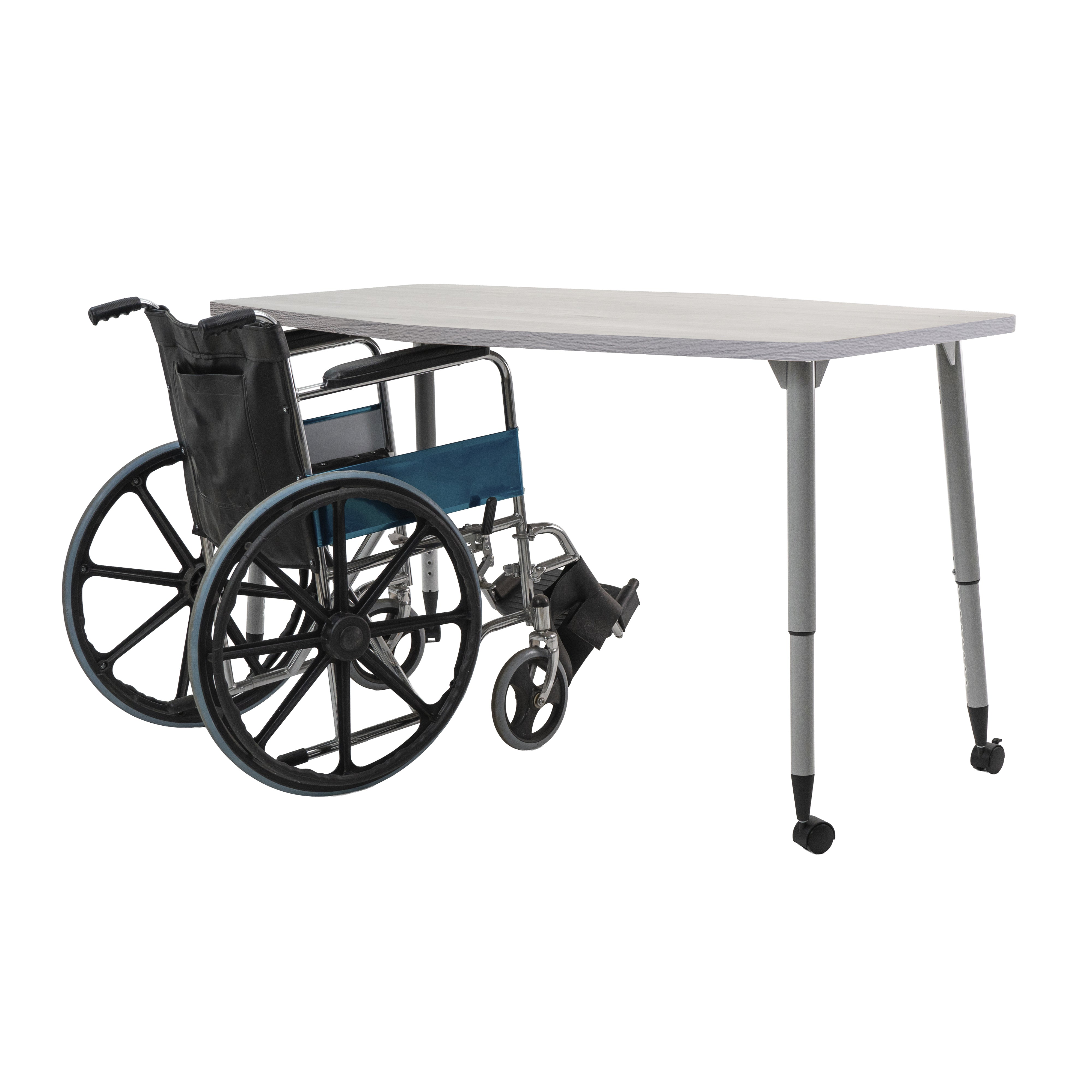 Adapte 34" x 60" Long Hexagon Woodgrain Activity Table with Adjustable Tapered Legs - Light Gray Wood/Silver
