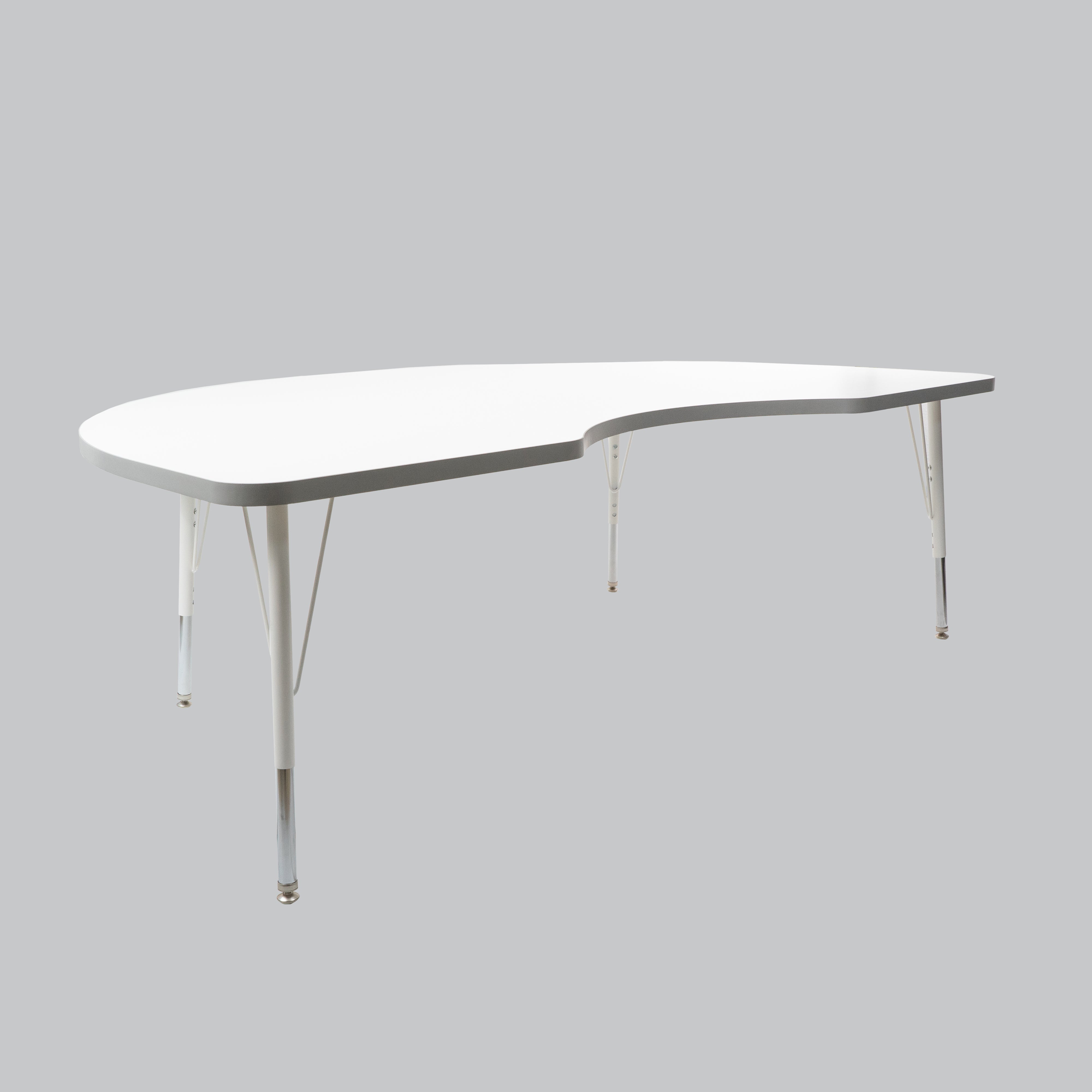 48" x 72" Kidney Thermofused Activity Table with Adjustable Standard Swivel Glide Legs - White/North Sea/White
