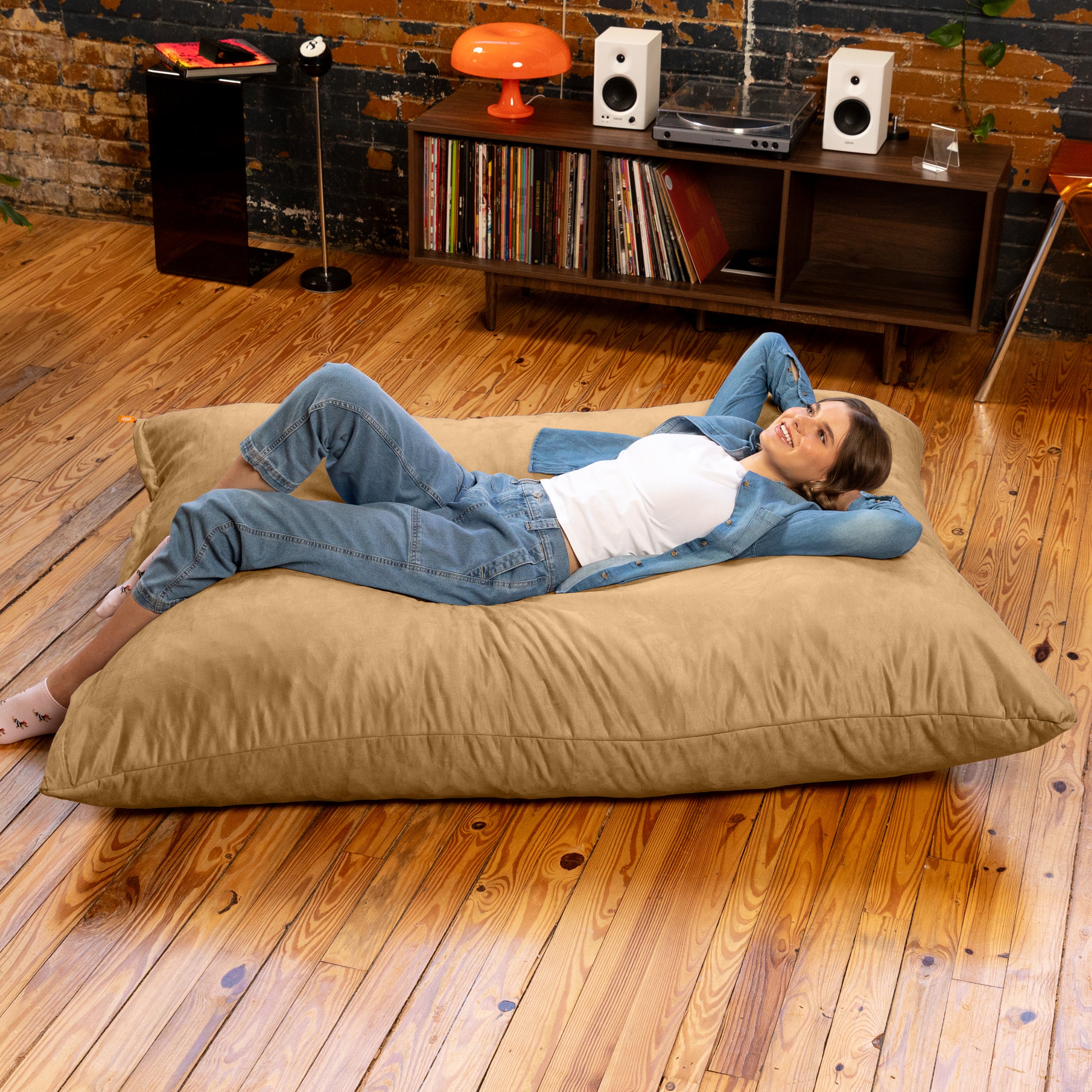 Jaxx Pillow Saxx 5.5-Foot - Huge Bean Bag Floor Pillow and Lounger, Camel