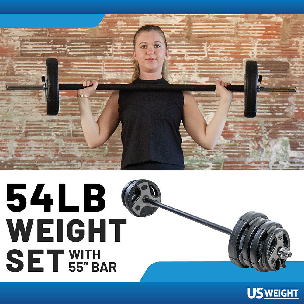 US Weight 54 LB Weight Set with 55" Padded Bar - Grey