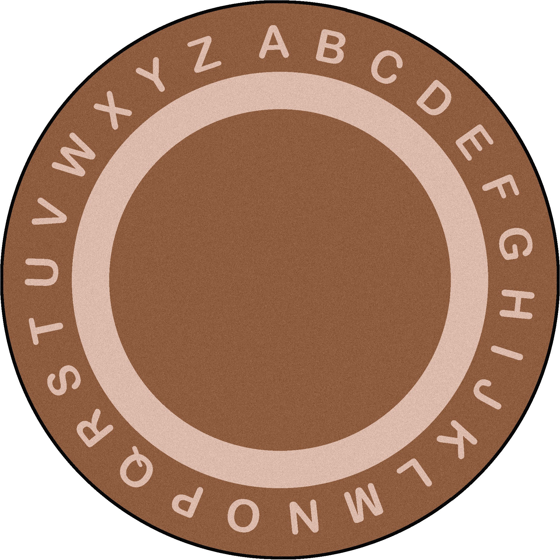 Endless Alphabet 7'7" Round area rug in color Mocha