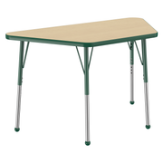 24" x 48" Trapezoid T-Molding Activity Table with Adjustable Standard Ball Glide Legs - Maple/Green