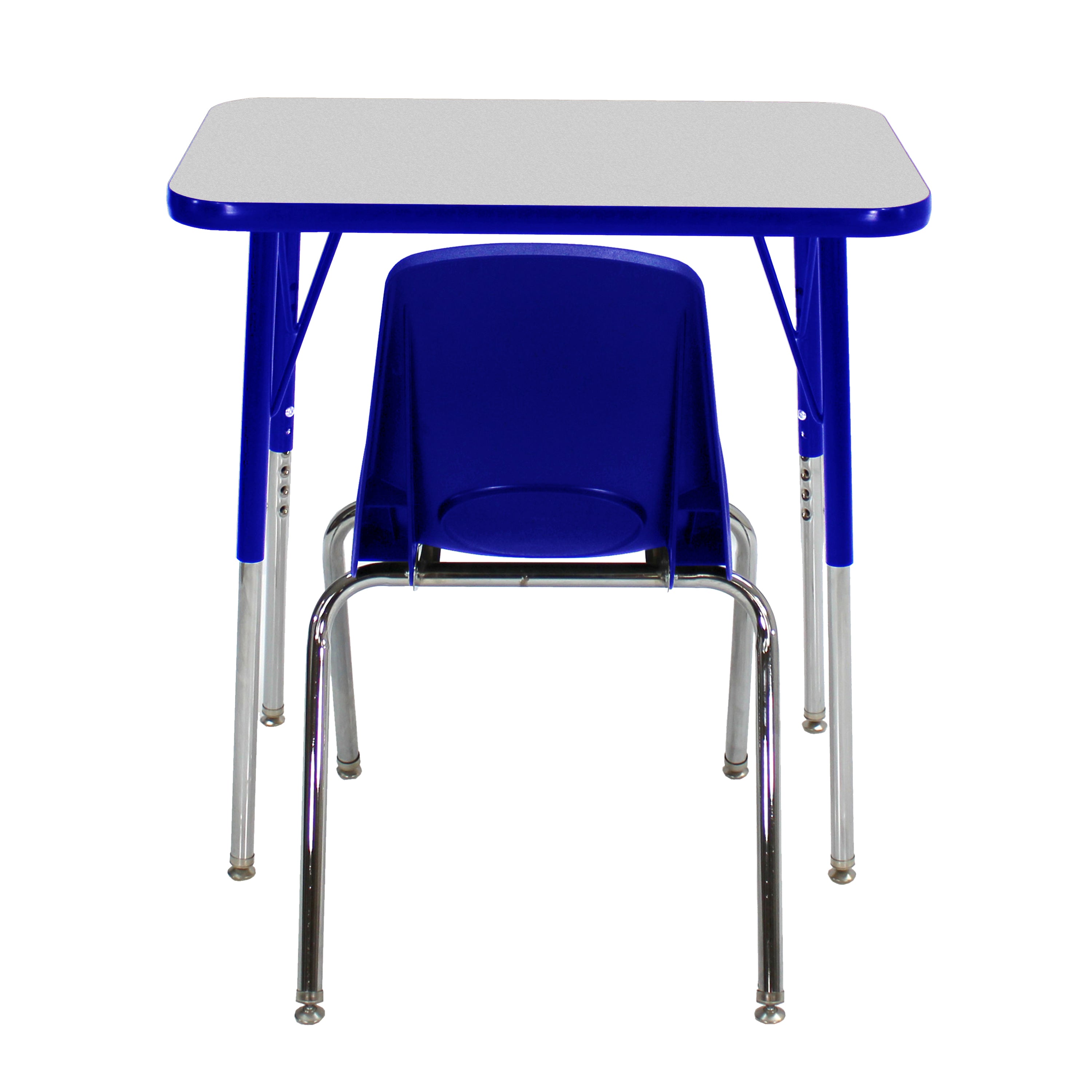 18" x 30" Rectangle T-Molding Activity Table with Standard Legs and 18" Stack Chair with Swivel Glides - Gray/Blue