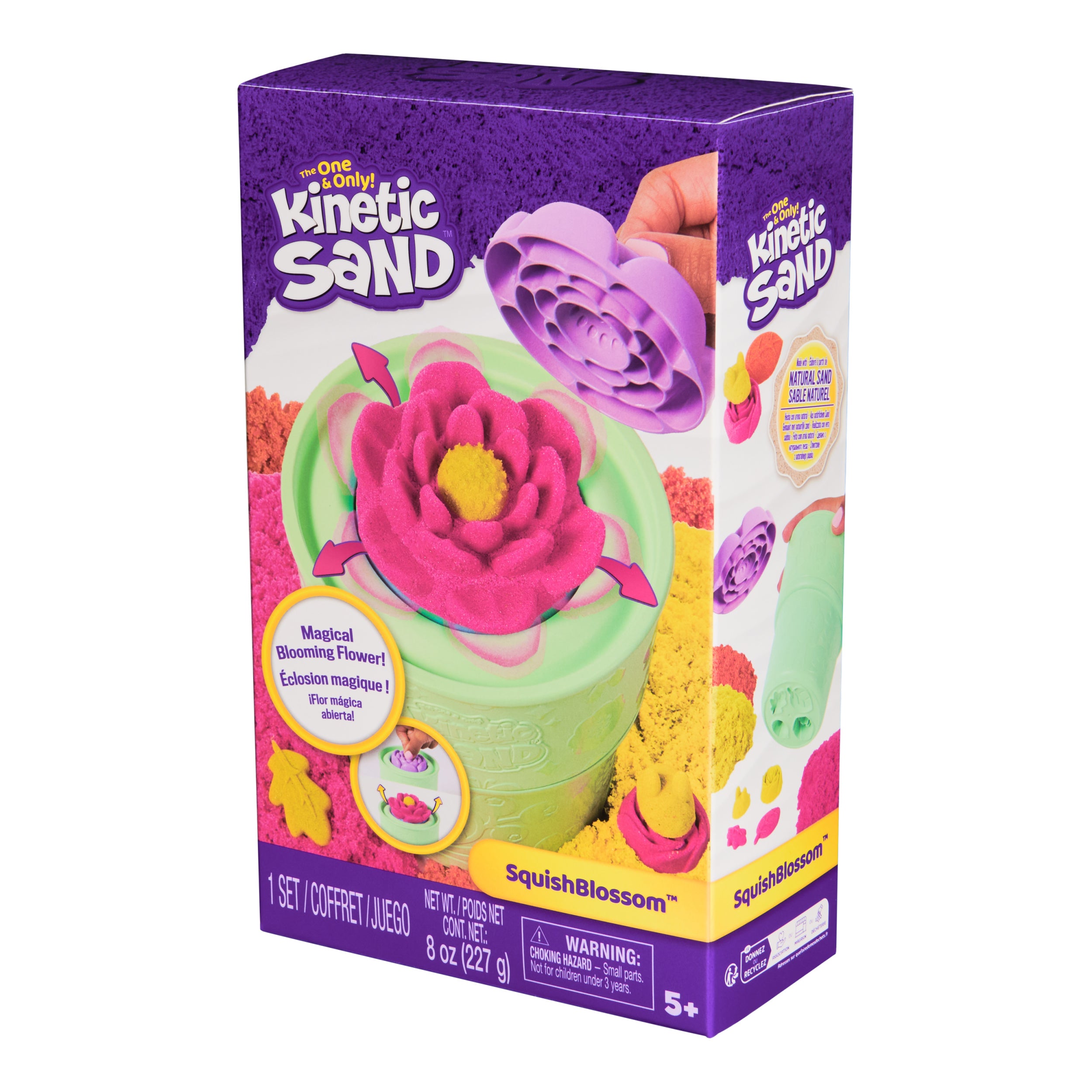 Kinetic Sand, SquishBlossom Blooming Flower with 8oz Neon Yellow & Pink Play Sand, Pot & Molds, Gifts for Mom & Kids, Arts and Crafts Sensory Toys