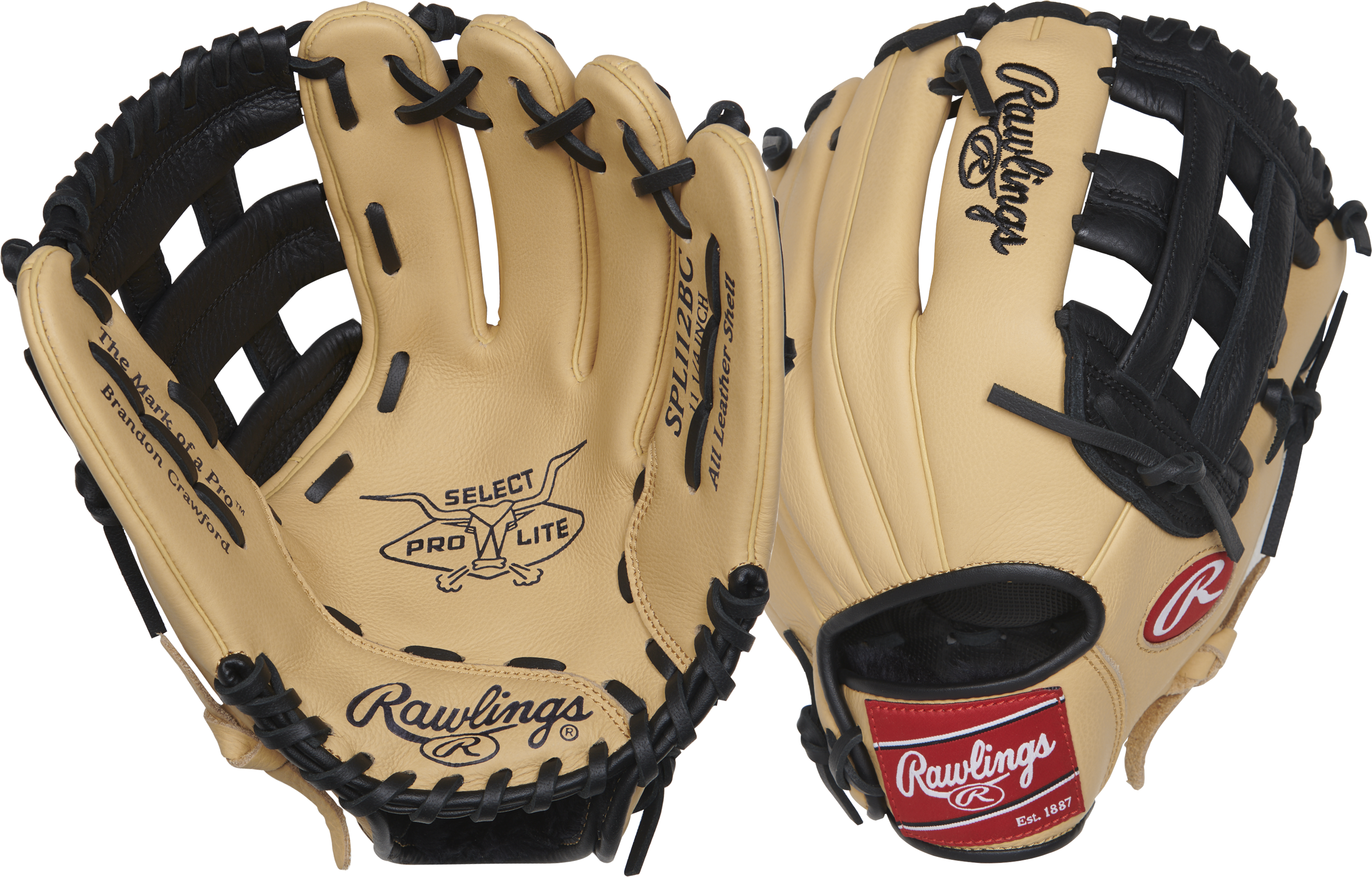 Rawlings Select Pro Lite Series Brandon Crawford Youth 11.25-Inch Baseball Glove - Left Hand Thrower - Camel/Black