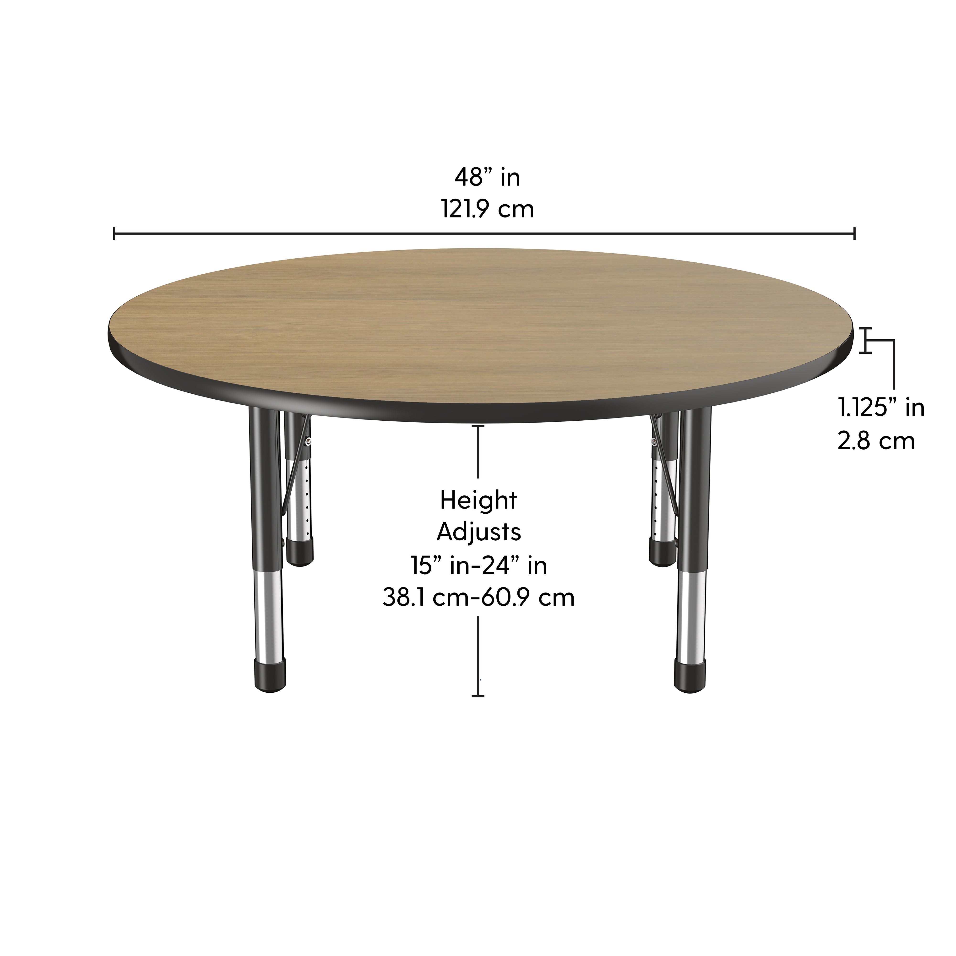 48" Round T-Molding Activity Table with Adjustable Chunky Legs - Pasadena Oak/Black