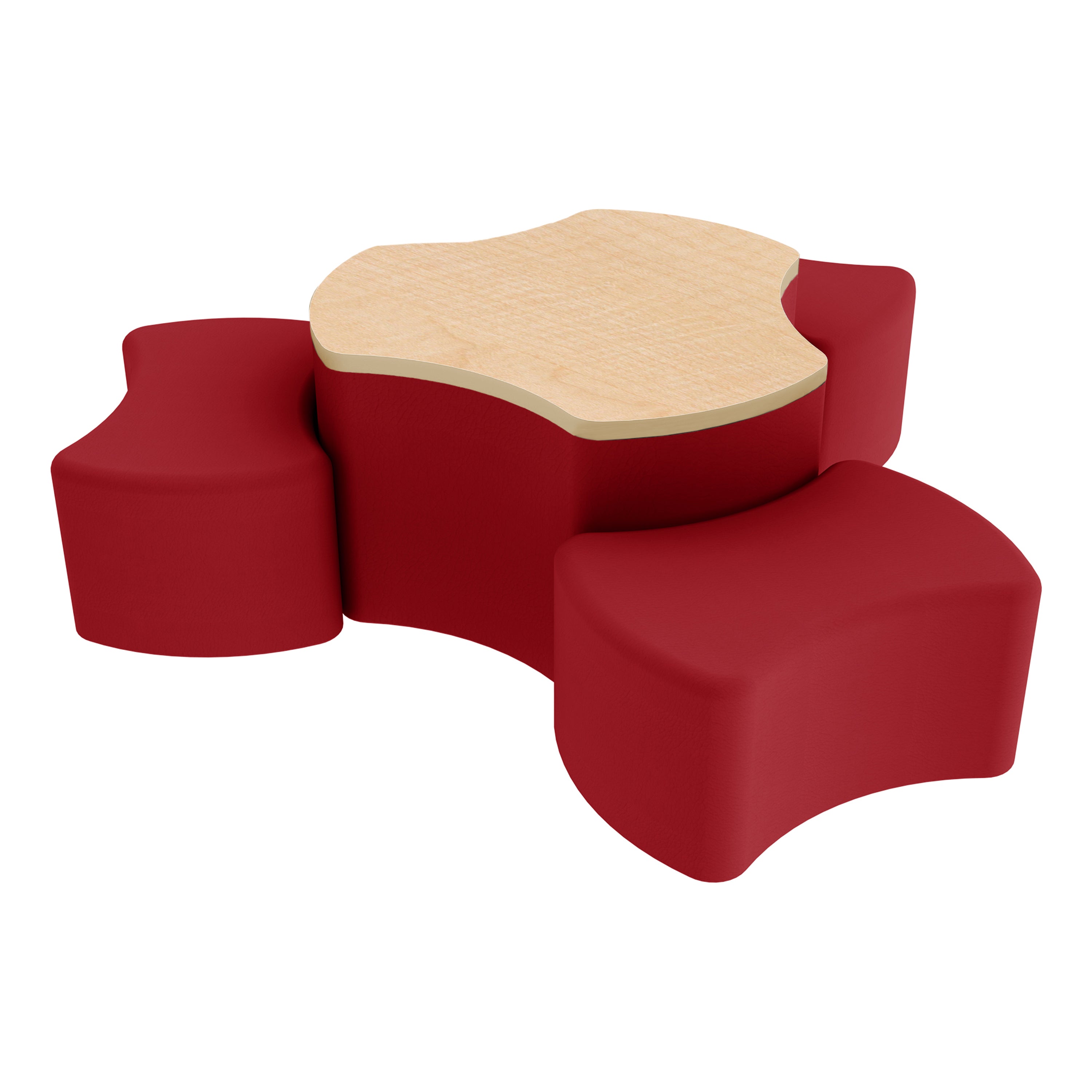 Pro Series Cog Ottoman Table with Bowtie 12" H Seating, 4-Piece Set - Crimson/Maple